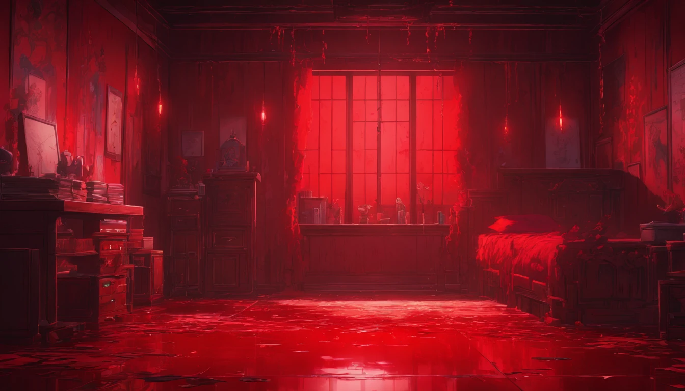 scene red blood room, hyper HD, correct, textured scenery, Super detail, High details, High quality, High resolution, 8K, hyper HD, Textured scenery, Super detail, High details, High quality, Best quality, 8K, Leishnampo, Room 2, Horror.
