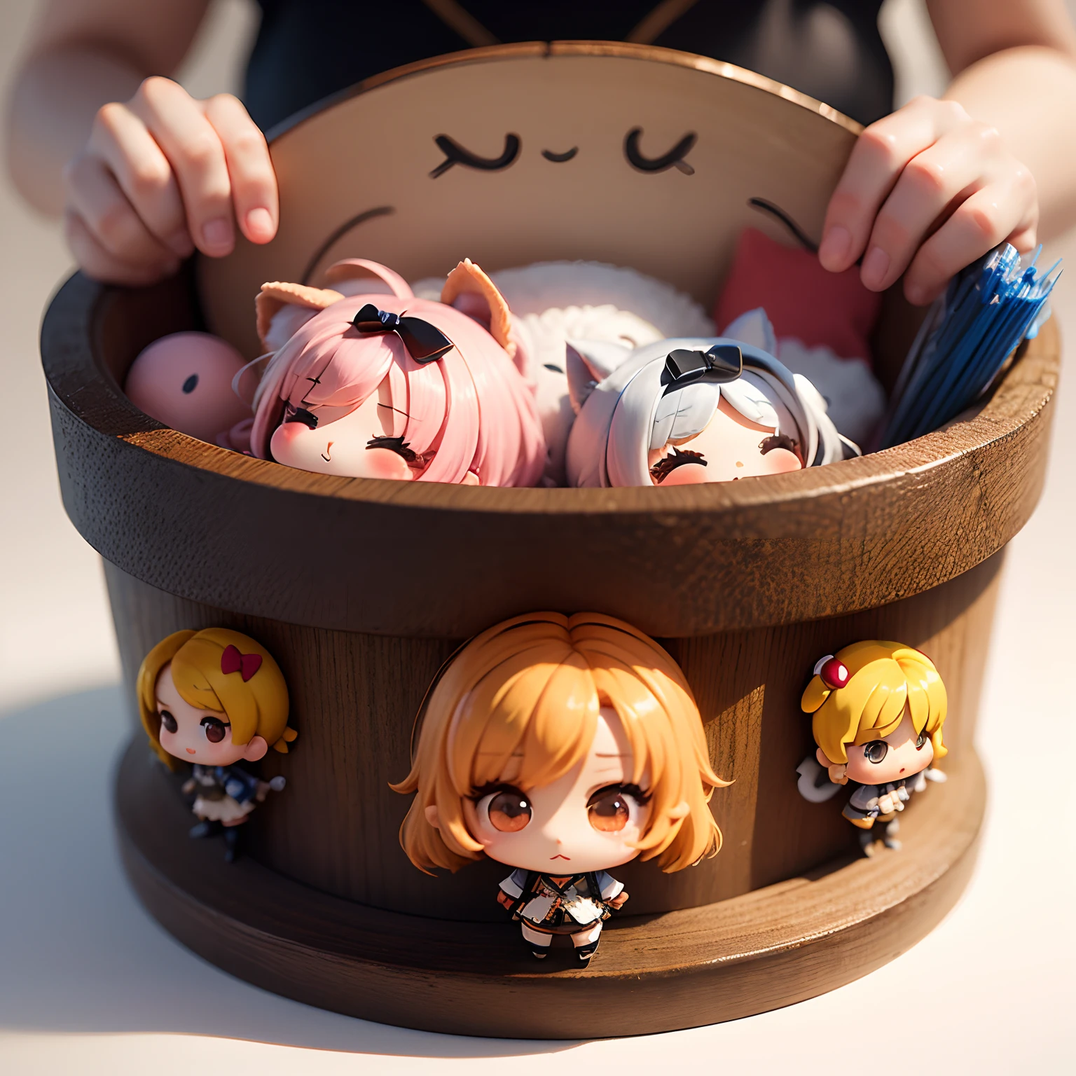 ​masterpiece、top-quality、ultra-detailliert、(Chibi Chara's Daughter:1.2)、red stainless steel collar coat、White Bob、supermarket、food shelf、(Chinese cabbage 🥬🥬🥬:1.3)