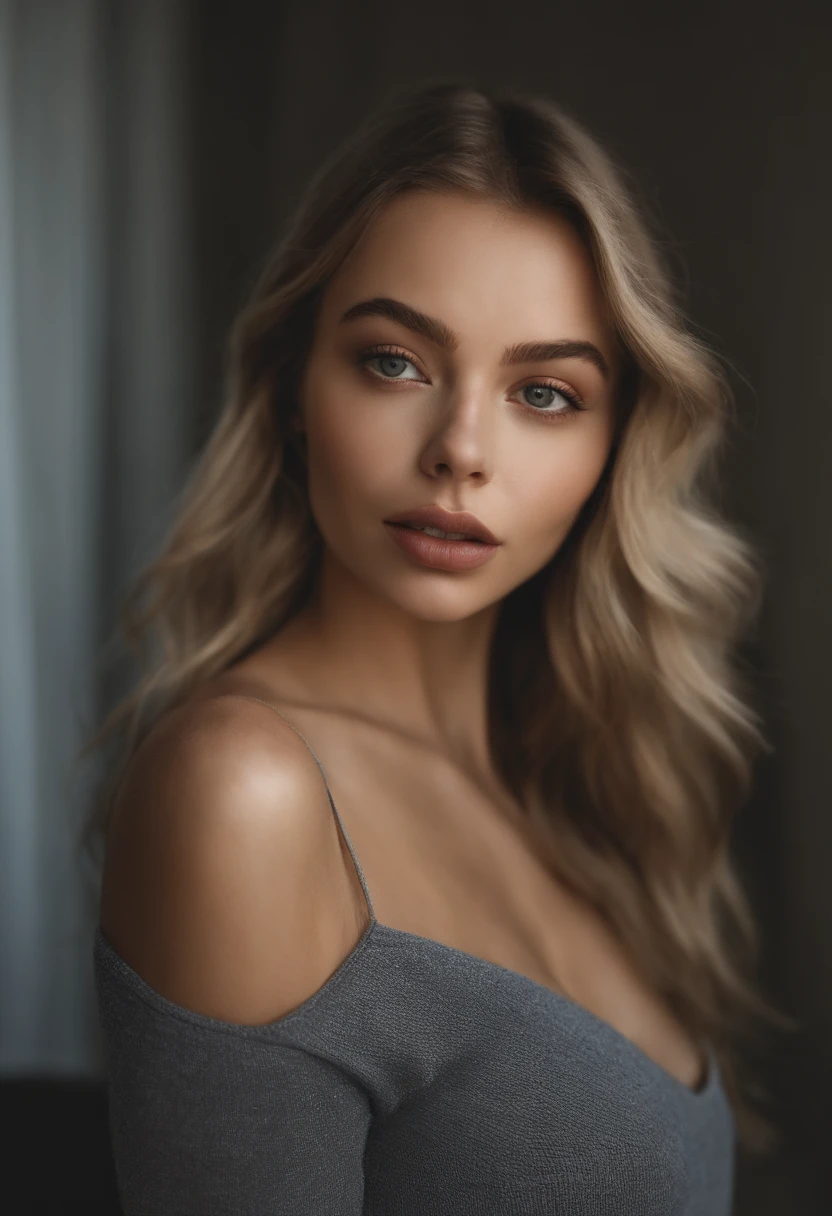 fille sexy aux yeux bleus, Portrait Sophie Mudd, Portrait de Corinna Kopf, cheveux blonds et grands yeux, Selfie d'une jeune femme, ohne Maquillage, maquillage naturel, Look directly into the camera, Visage avec Artgram, dezentes Maquillage, Superbe photo du corps entier, dans la chambre, gros seins, Blonde, Latin