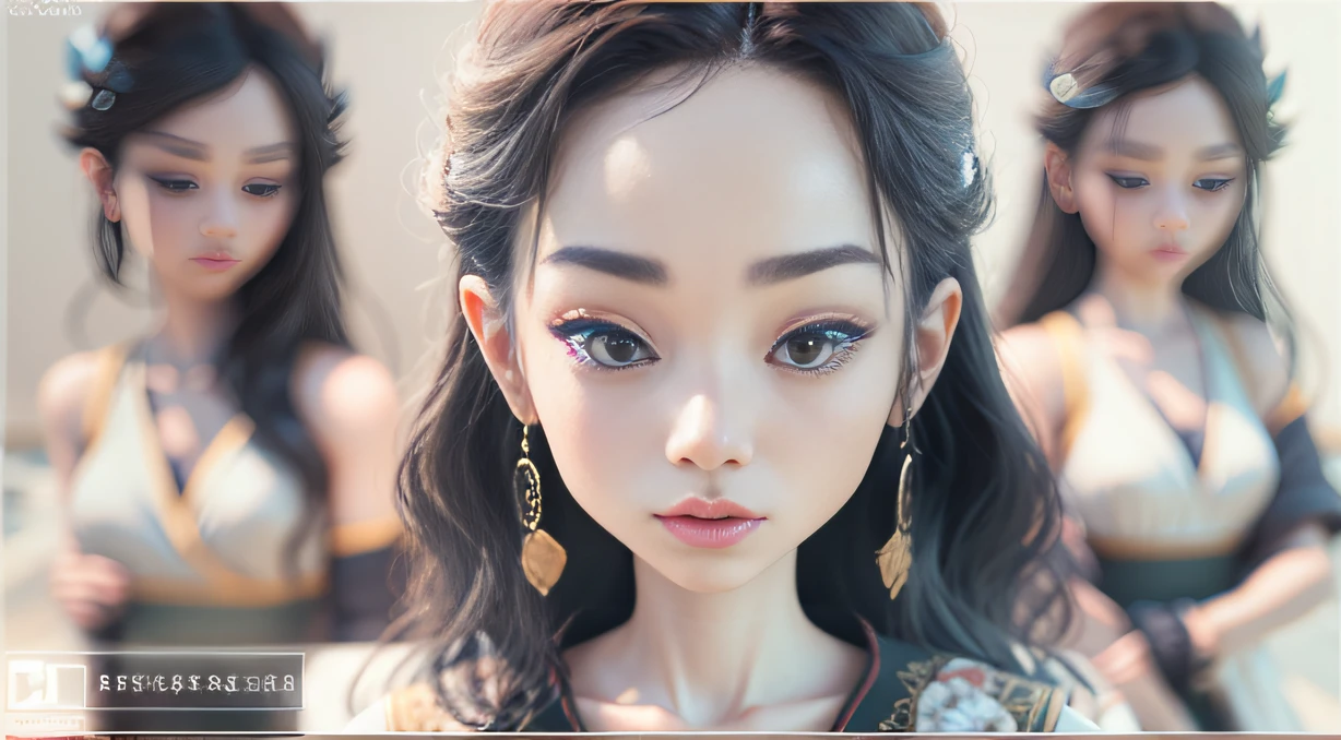 ,Comic storyboard style,Taoist fairy,Huangshan people,Delicate black hair,Arm carving,Brunette all over,Delicate gradient shoes,Eye portrayal,Exquisite Hair,Popmart blind box,Clay texture,Treading on the ground,Black and white background,natural lightting,Best quality at best,Hyper-detailing,arte 3D,C4D, OC renderer, a 3D render, 8K,45 degree viewing angle,Multiple expressions