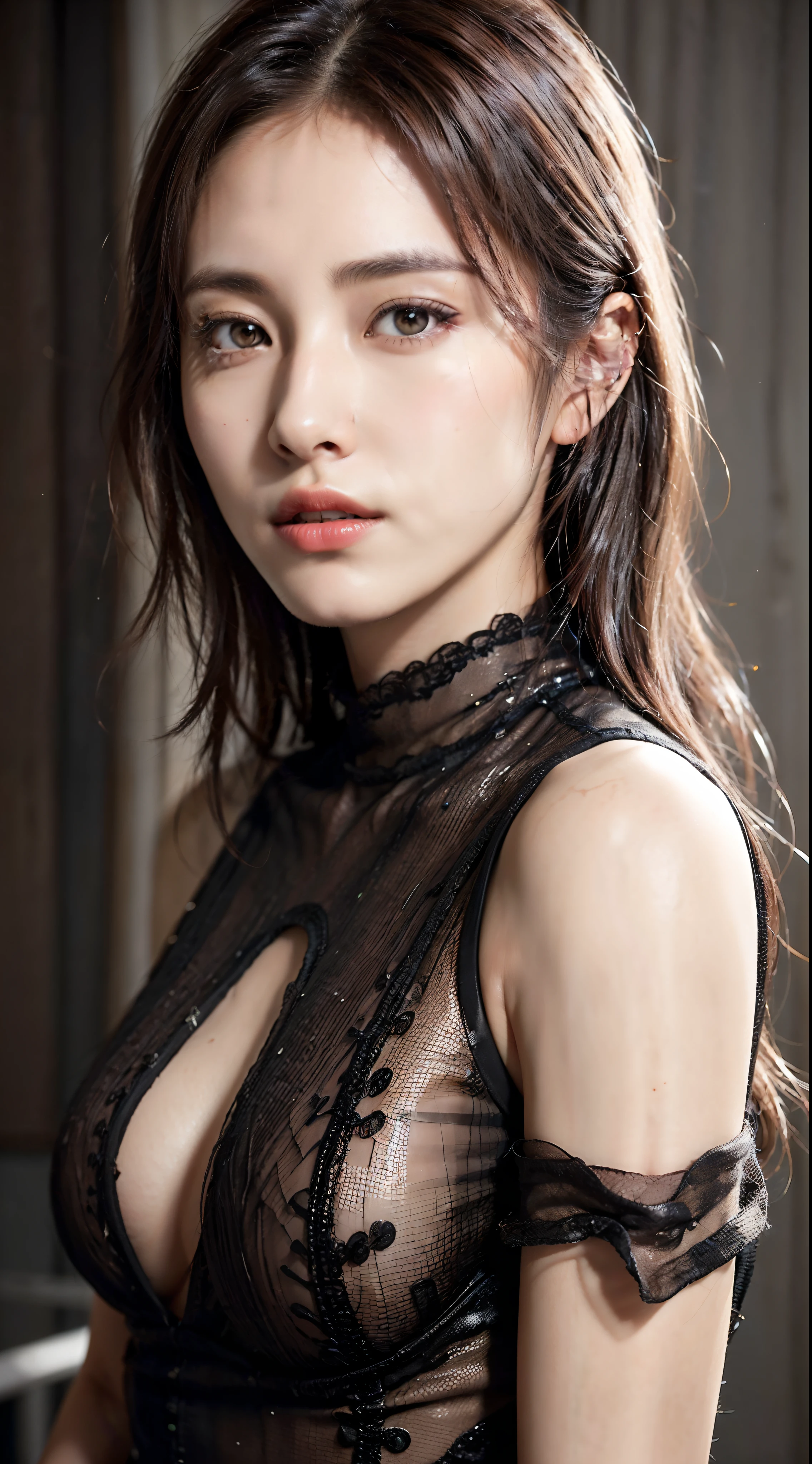 doress、(Photorealsitic:1.4)、(hyper realisitic:1.4)、(realisitic:1.3)、(Smooth lighting:1.05)、(Improved lighting quality in movies:0.9)、32K、1girl in、A 24-year-old girl、large full breasts、Tall slender super beautiful woman、Realistic lighting、Back lighting、Facial light、raytrace、(brightened light:1.2)、(enhanced quality:1.4)、(Top quality real texture skins:1.4)、finely eye、finerly detailed face、Fine quality eye、(Tired, sleepy and satisfied:0.0)、beautiful brown hair、 close up of face、tshirts、(enhance body line mood:1.1)、(Increase the beauty of skin texture:1.1)、Opens mouth and laughs。