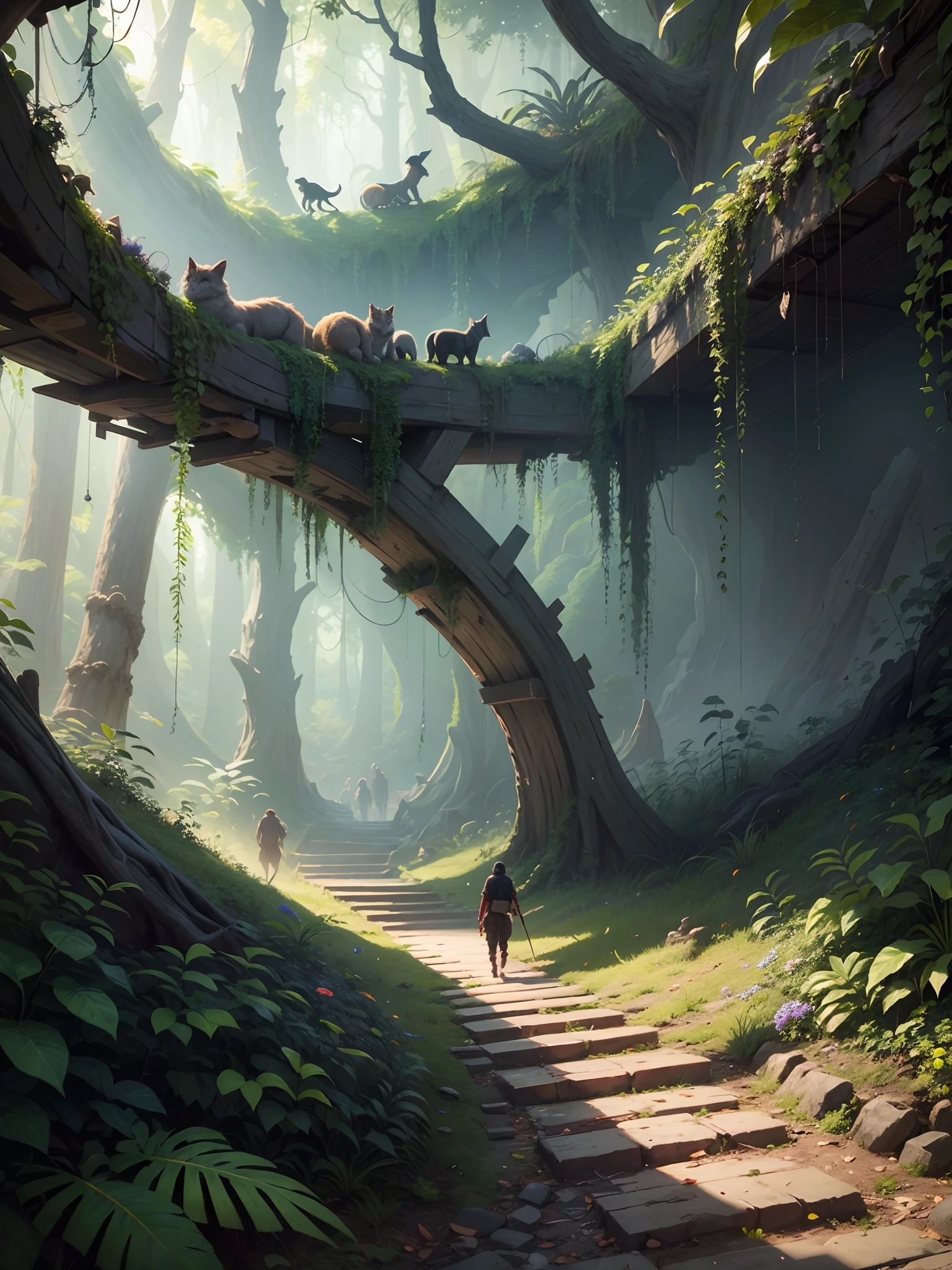 Digital illustration, detailed and intricate, of a dense jungle filled with exotic plants and animals, the sunlight filtering through the canopy creating a dappled effect. In the style of Yoshitaka Amano and Hayao Miyazaki, masterpiece, proportional, detailed, trending on artstation, beautiful lighting, realistic, intricate, award winning, 4k, highest quality Award-winning, 4K digital painting in the style of Yoshitaka Amano. Detailed and intricate depiction of a zombie apocalypse, masterfully capturing the chaos and drama of the scene. Beautiful lighting and cinematic composition make this piece a true masterpiece, trending on artstation