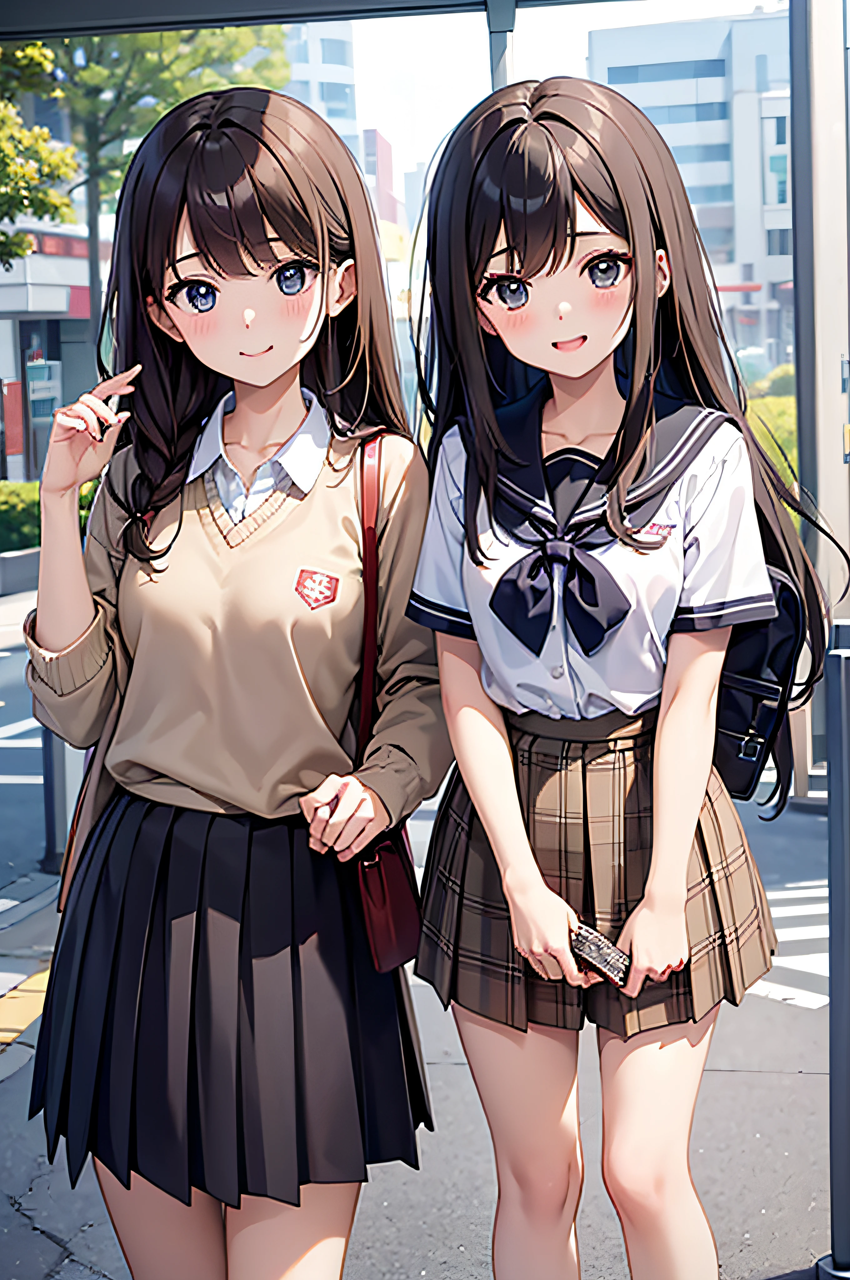 **** student、brown haired、beautidful eyes、real looking skin、hi-school girl、small tits、(8K、​masterpiece)、(reallistic、Photorealsitic)、top-quality、ighly detailed、The ultra-detailliert、Beautie、cute little、japanes、A smile、Close-up portrait、Healthy face、School uniform、plaid skirts