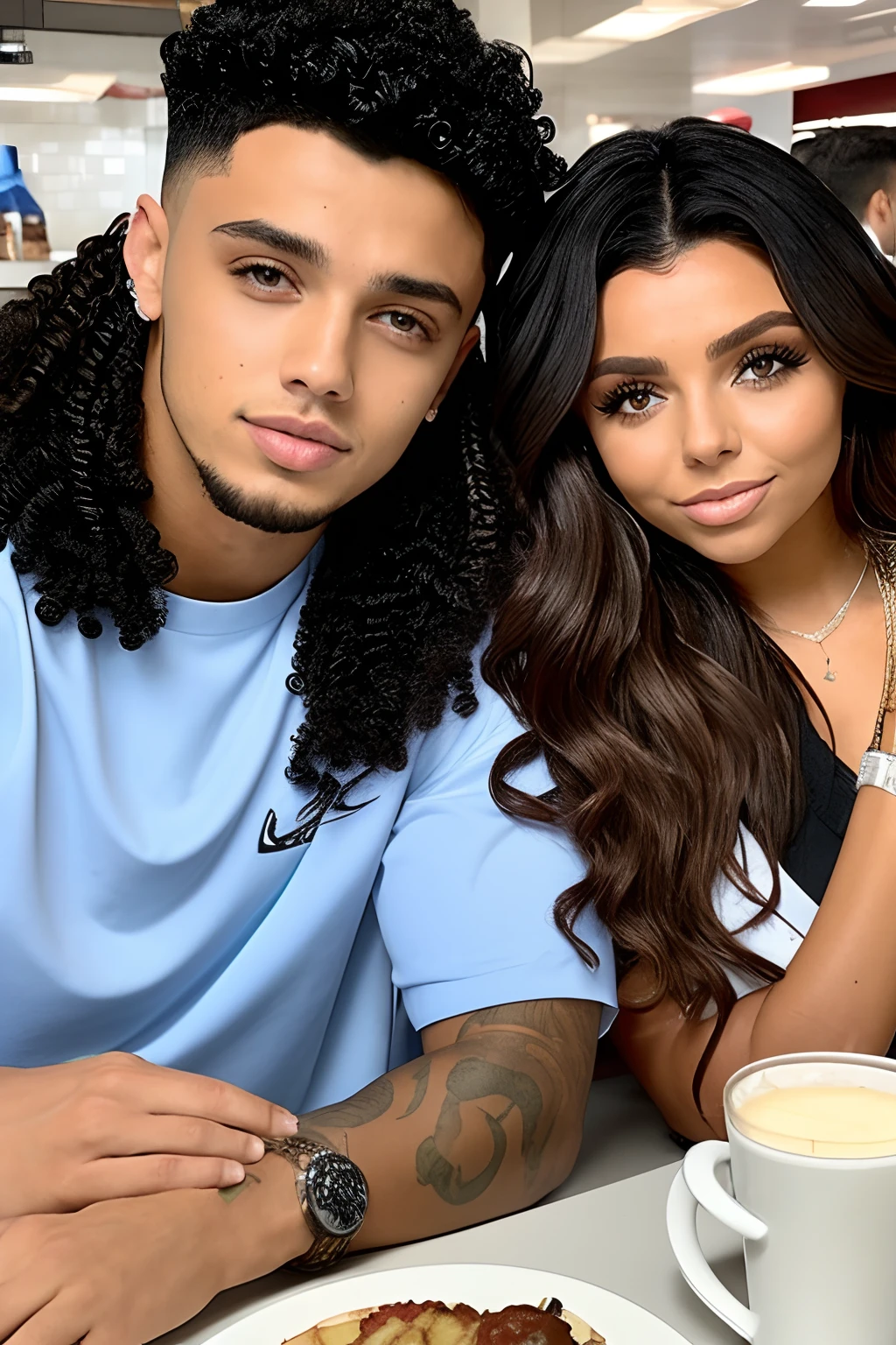 Jesy Nelson e Joel Pimentel juntos na cafeteria