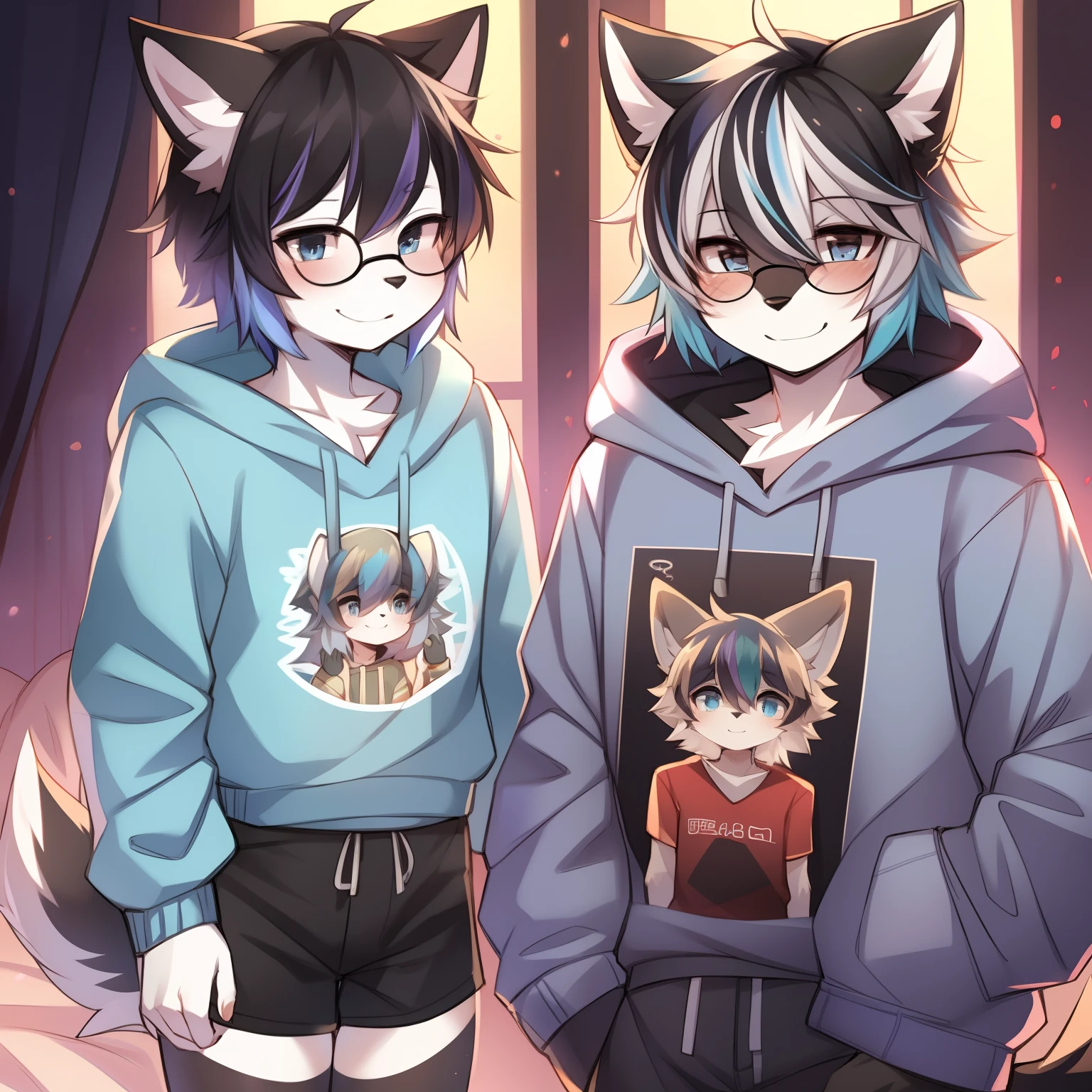 Cute Wolf,With Spikes Choker,Plain Black Sweatshirt,Ripped Jeans,Leather Boots,With Moody Expression
