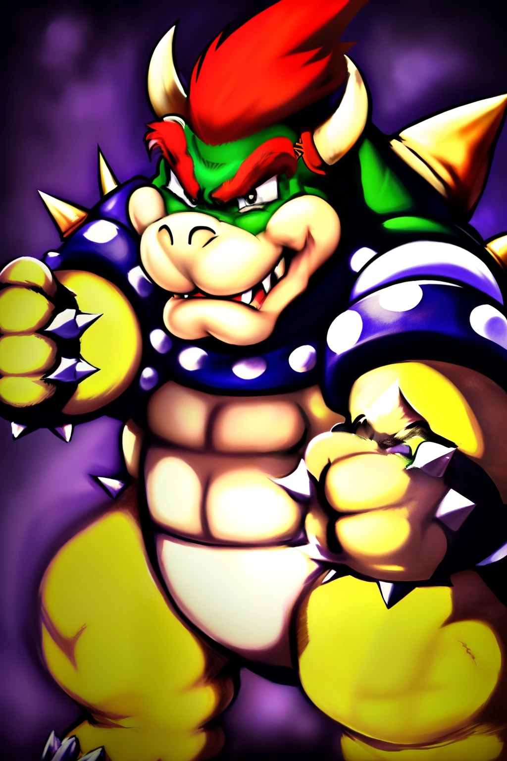 Solo, male, furry, bowser, buff, bara, chubby, body hair