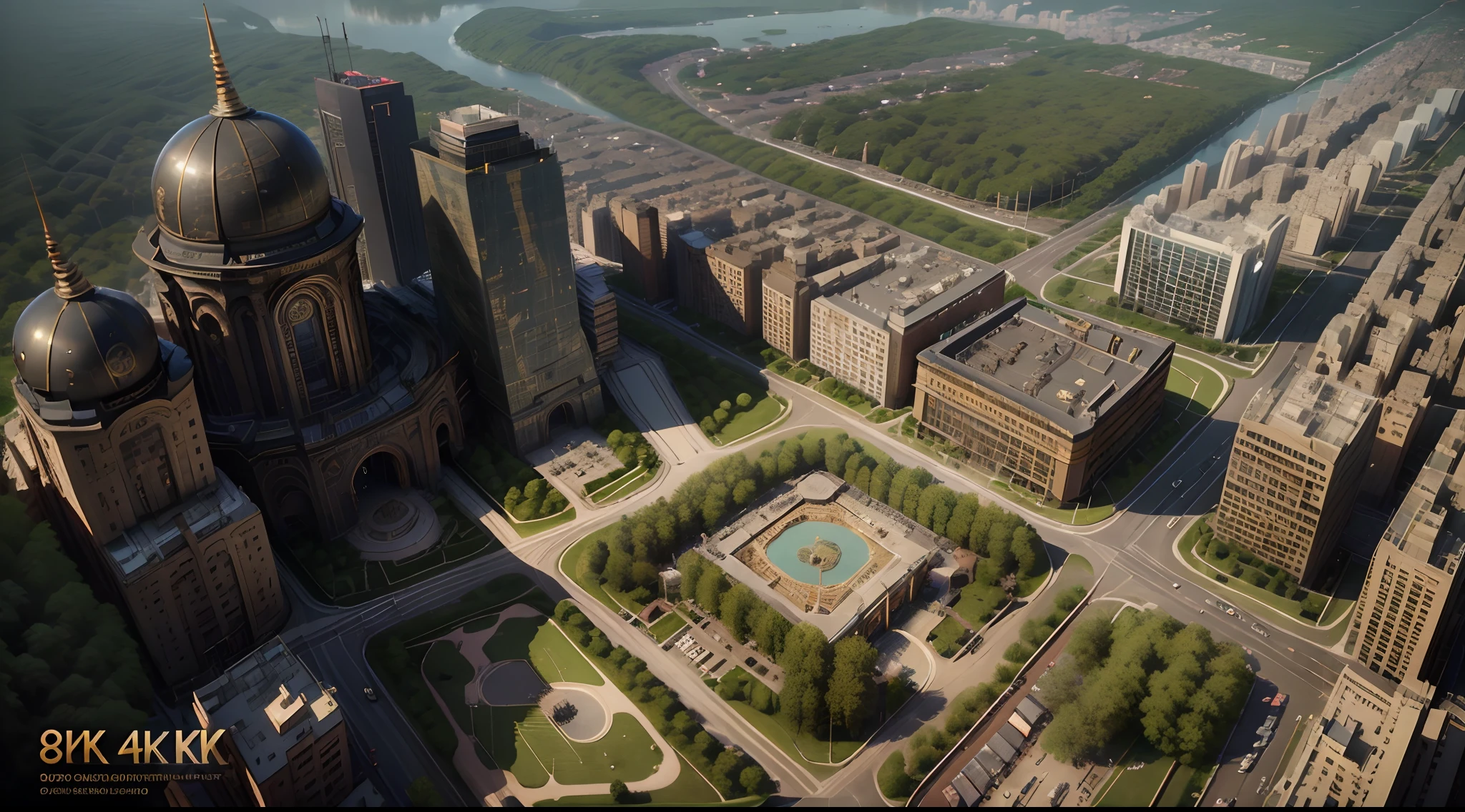 (Best quality,4K,8K,A high resolution,Masterpiece:1.2),Ultra-detailed,(Bird's eye view), (Ebony Gold AI:城市)