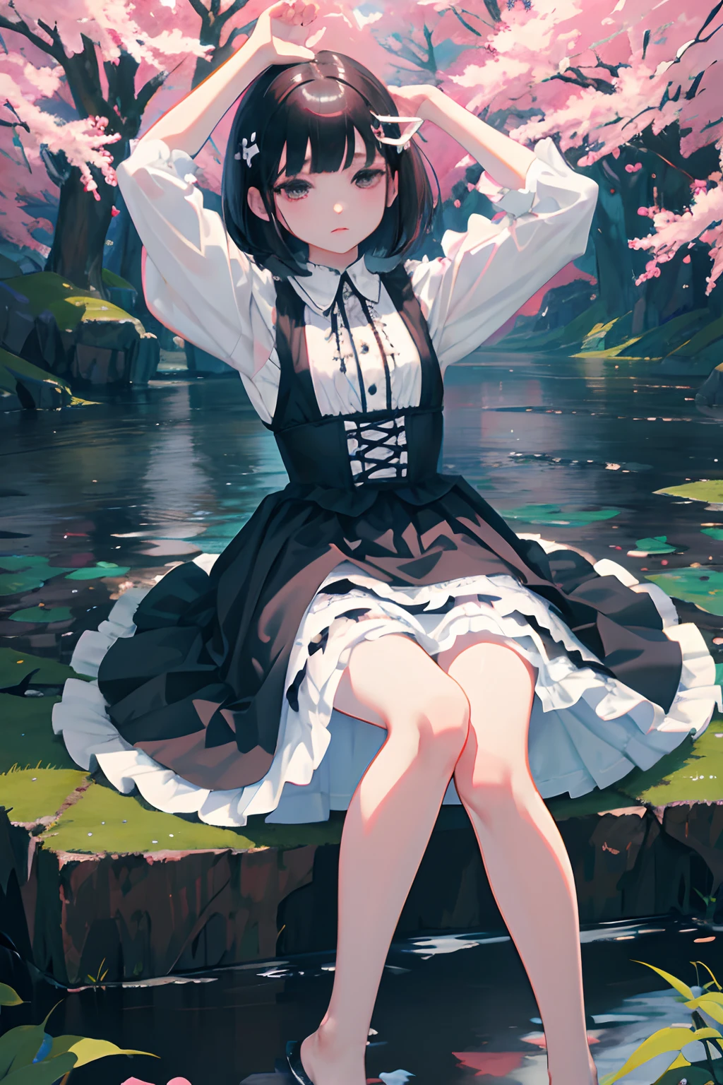 (masterpiece, highres, best quality:1.2)
<lora:AliceMadness:0.8>
AliceMadness, 1girl, solo, long hair, black hair, dress, full body, sitting, riverside, sunset, warm and golden light reflecting off the water