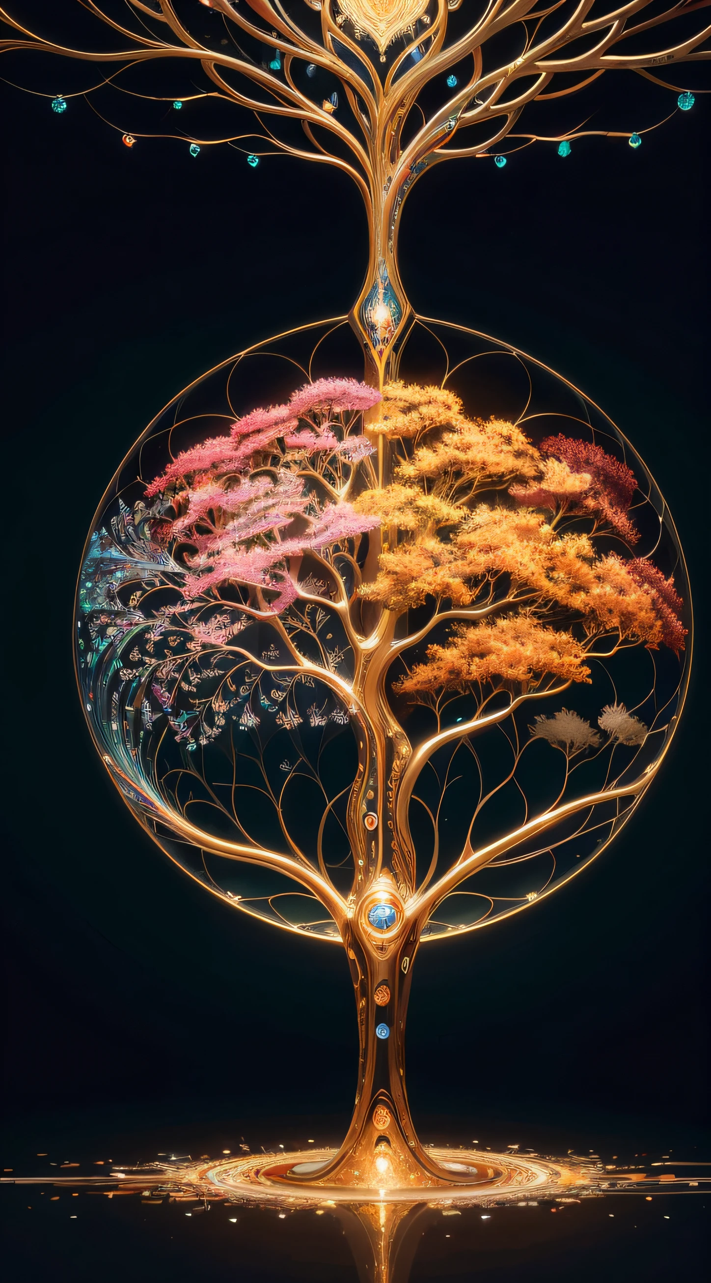 Beautiful symmetrical full body photo painted in oil with thick brushstrokes and wet paint, Fibonacci, golden ratio, melted wax, visible brushstrokes, surrounded by crystal spheres, 3D tessellation wireframe, neural graphic, neurons, tree of life, color, love, passion, oil on canvas, thick brushstrokes, insanely detailed, 8k uhd, masterpiece, artstation, surreal