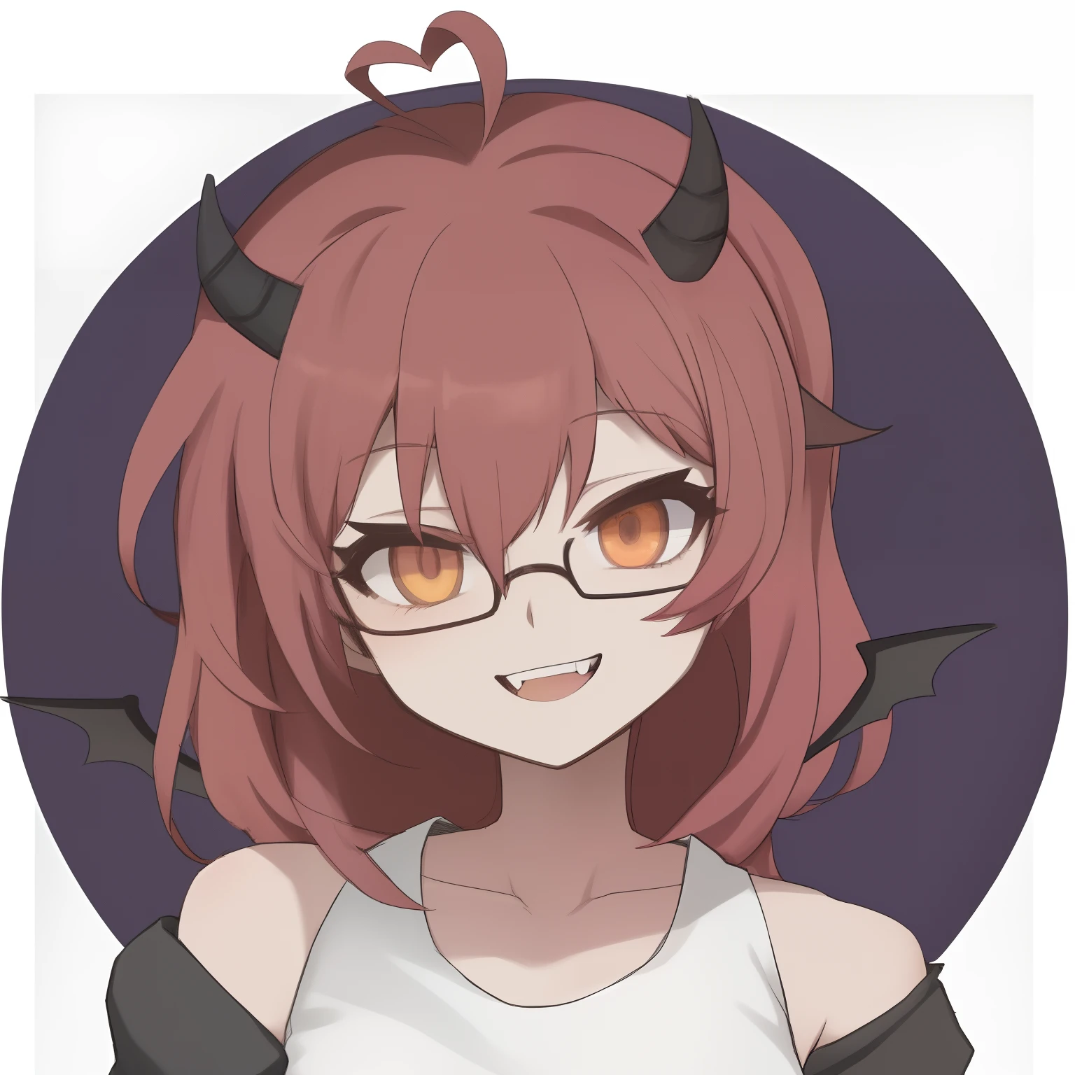 Anime girl with horns and glasses anime moe art style, demon anime girl, mika kurai demon, Demon Girl, in an anime style, portrait of demon girl,[[[[grinning evily]]]], demon slayer rui fanart, anime visual of a cute girl，Complete the whole body，White slip shirt，The black coat was half-off on the shoulders，Black shorts with different height stockings，On one side are over-the-knee stockings，On one side are calf socks，Draw the whole body in its entirety，The shoes are black sneakers，Background single color，solid color backdrop，Facing the audience, he opened his mouth and smiled and showed his tiger teeth