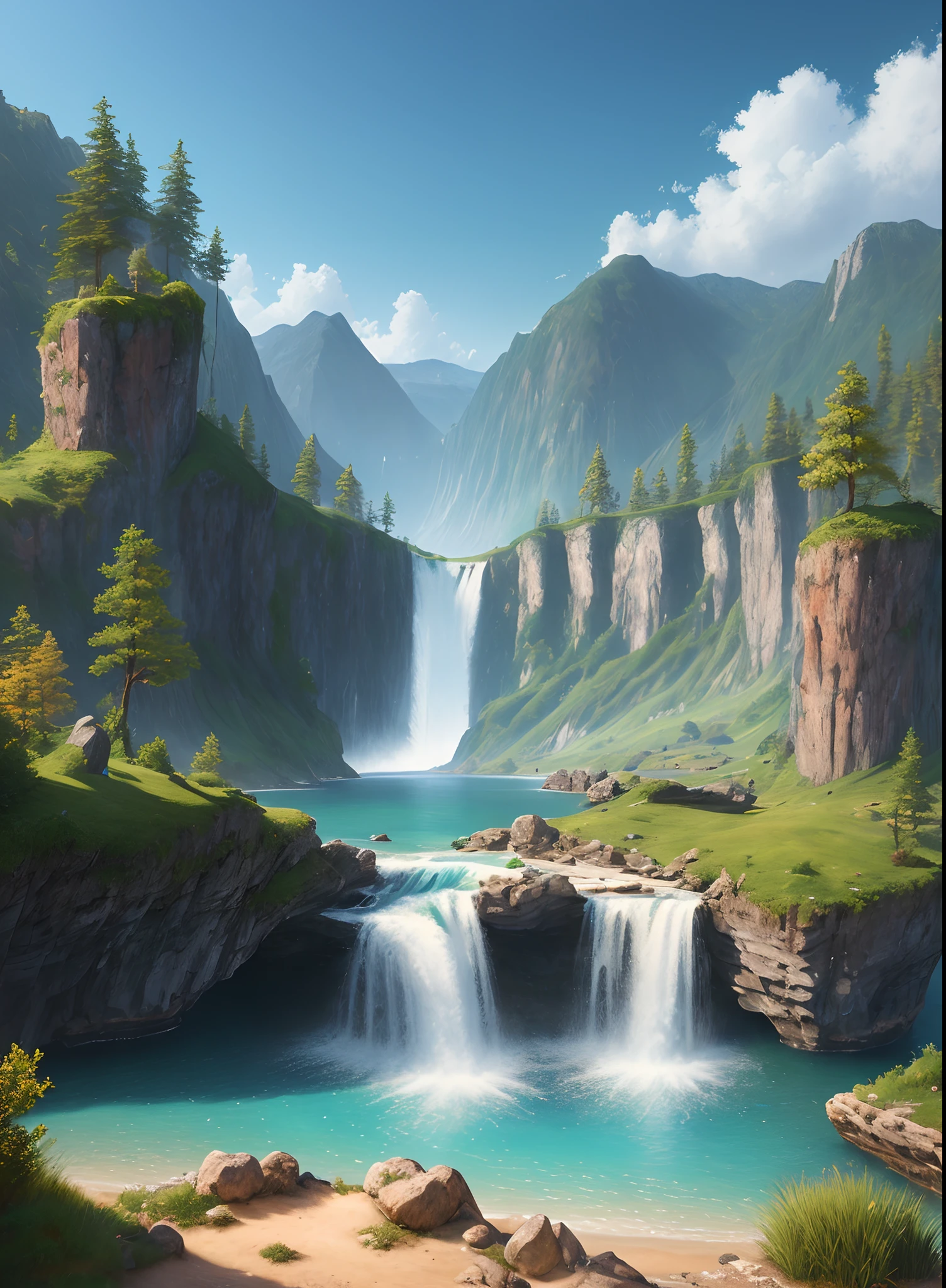 landscape, water, (extremely detailed CG unity 8k wallpaper), most beautiful artwork in the world, professional majestic oil painting, intricate, High Detail, Sharp focus, dramatic, photorealistic painting art