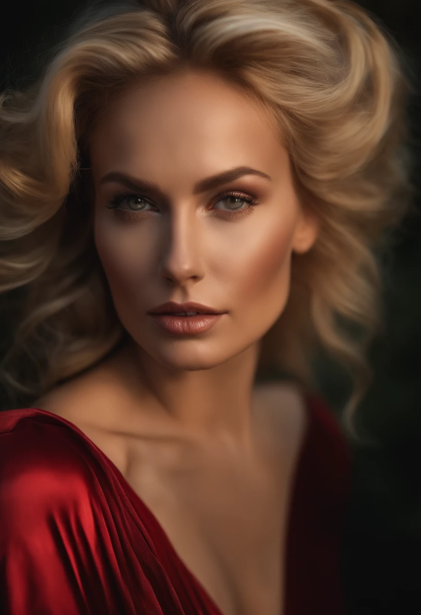 (portrait facial:1.2), Une femme (Ambre Heard), Robe rouge, Blonde, Lascif