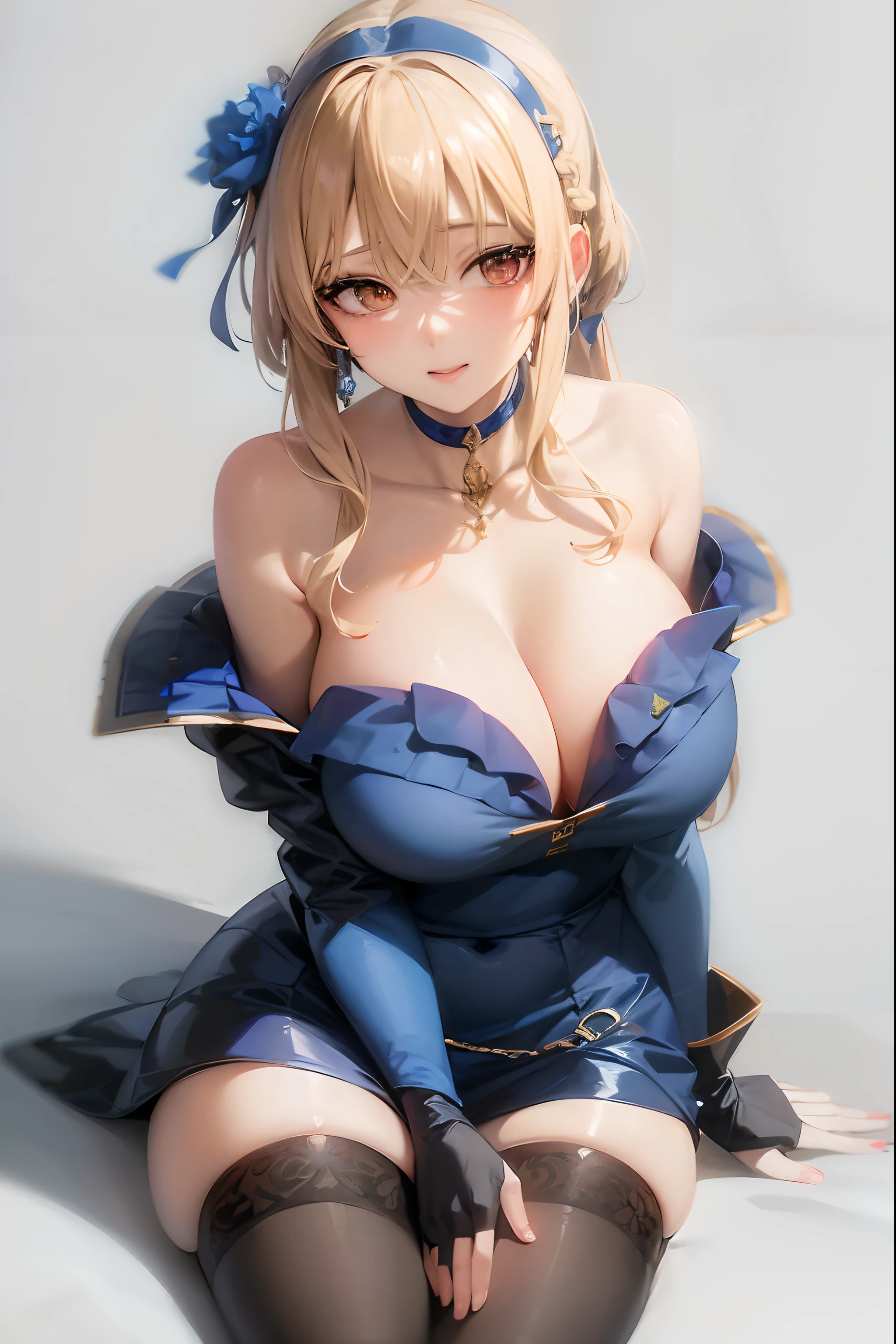 Anime - Imagen de estilo de una mujer con un vestido azul sentada en el suelo, seductora chica de anime, en vestido, 8k octae render foto, Lindo anime waifu en un bonito vestido, Render fotorrealista de Anime Girl, small curvy lolixiv 3dcg, Diosa del anime, Anime CG arte suave, Artoria pendragon, Pechos cubiertos y SFW
