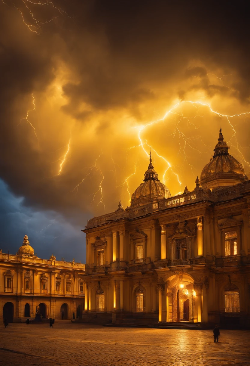 royal palace,Intense yellow lightning,Chopping from all sides,Gather together