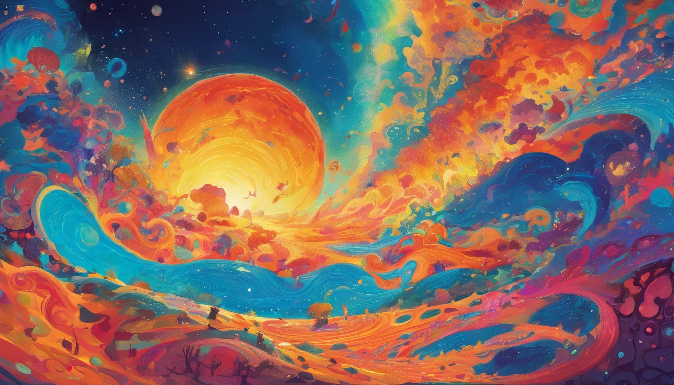 huge planet, the night, starrysky, surrealism, masutepiece, hight resolution、Impressive Milky Way:1.9、sand beach、Vast blue ocean、Blue glacier、lightning bolt:1.9、Protoplanets