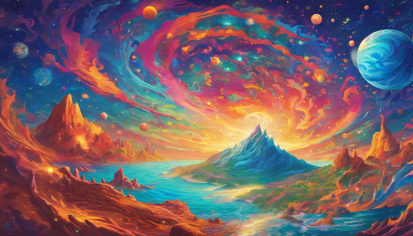 huge planet, the night, starrysky, surrealism, masutepiece, hight resolution、Impressive Milky Way:1.9、sand beach、Vast blue ocean、Blue glacier、lightning bolt:1.9、Protoplanets