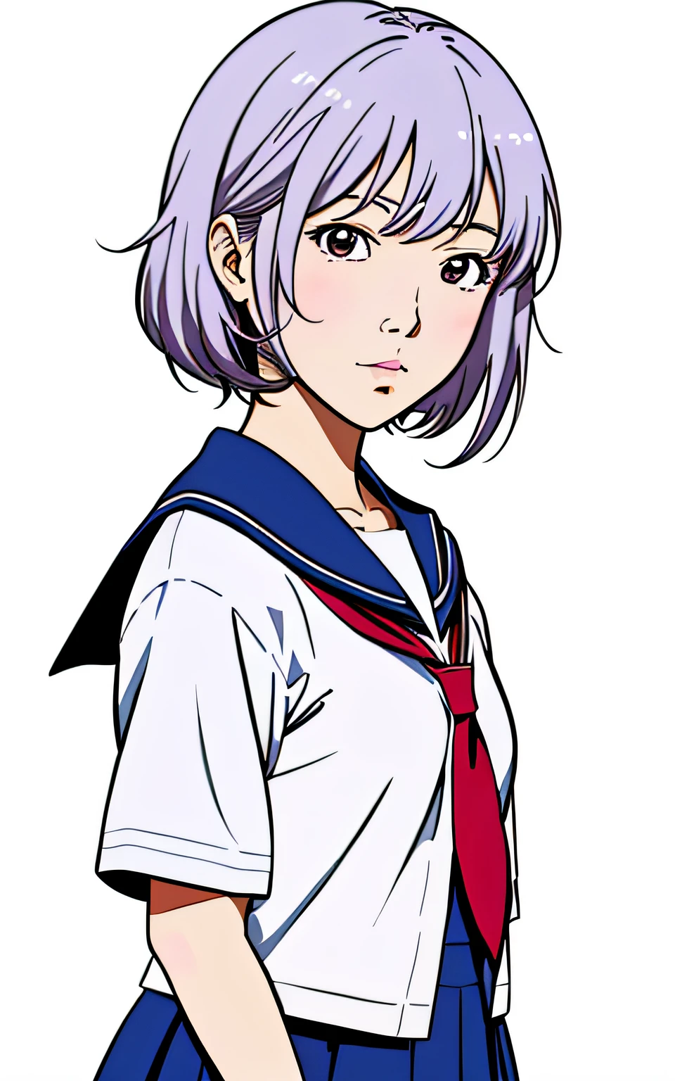 Inspired by Hisashi Eguchi's artwork、(lineart_anime),hi-school girl、high-school uniform,No background_with a pure white background,simple background,up of face