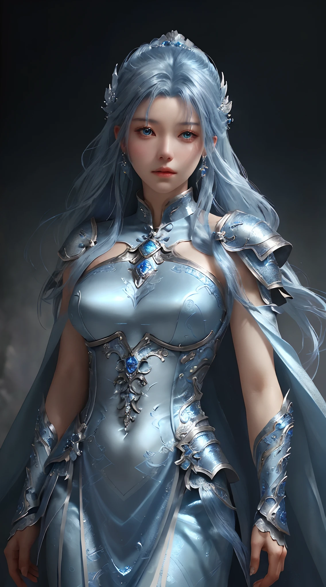a close up of a woman in a silver and blue dress, chengwei pan on artstation, by Yang J, detailed fantasy art, stunning character art, fanart best artstation, epic exquisite character art, beautiful armor, extremely detailed artgerm, detailed digital anime art, artgerm on artstation pixiv, armor girl