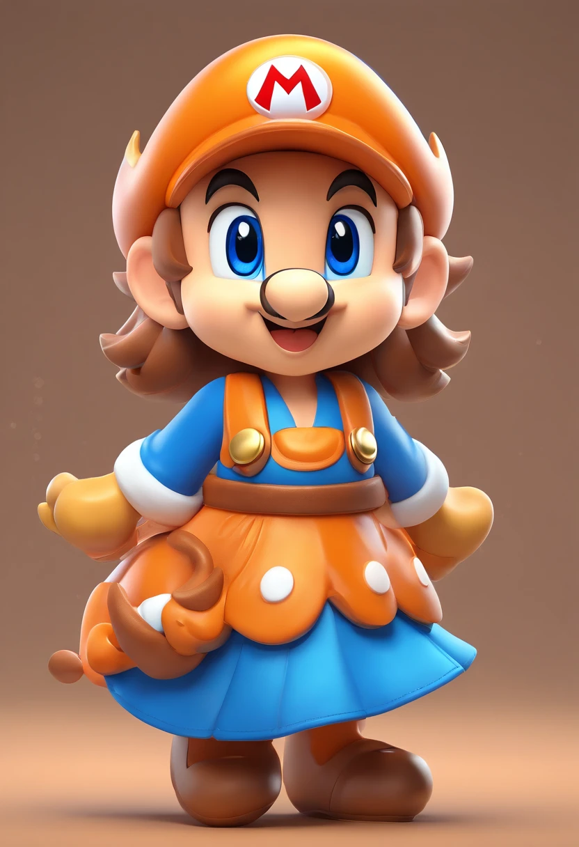 catss、Character Design, (Blue eyes, Wearing a highly detailed orange mini skirt)Super cute blind box style, Chibi, Full body, Exaggerated expressions and actions, clean back ground, Bright iridescent highlights, Studio Lighting, Atmospheric lighting, With exquisite texture, high detailing, High resolution, C4D, 。.3D, blender, 8K, Best Quality, Ultra high definition