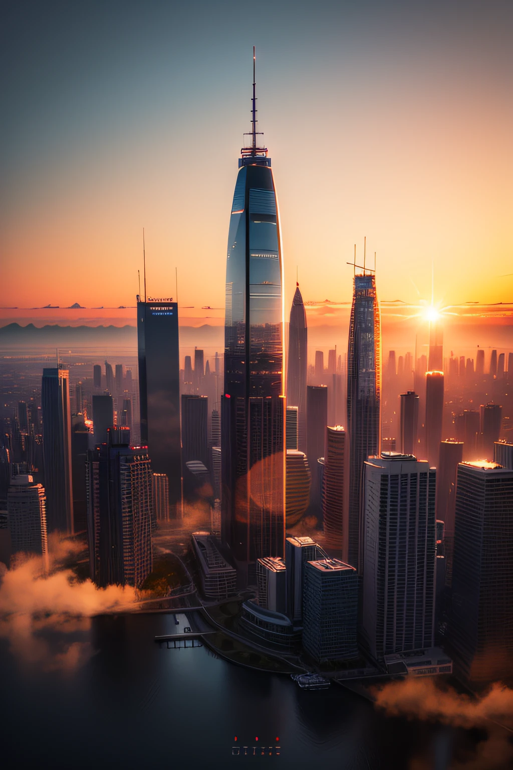 beautiful sunset background with the silhouette of a city skyline?
