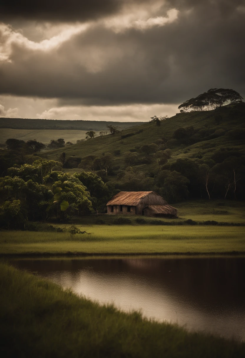 Paisagem rural do interior do Brasil, em um lindo dia, com nuvens de grande tempestade se aproximando