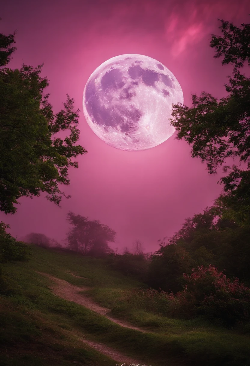 Pink moon，A beam of light is emitted