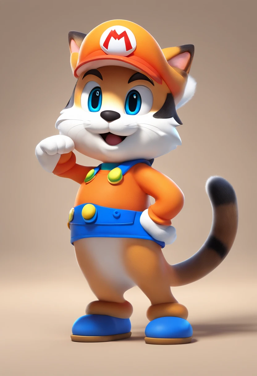 Cat Character Design, (Eyes are yellow, Wearing a highly detailed orange mini skirt)、Super cute blind box style, Chibi, Full body, Dancing Expressions and Actions, clean back ground, Bright iridescent highlights, Studio Lighting, With exquisite texture, high detailing, High resolution, C4D, 。.3D, blender, in 8K, Best Quality, Ultra high definition