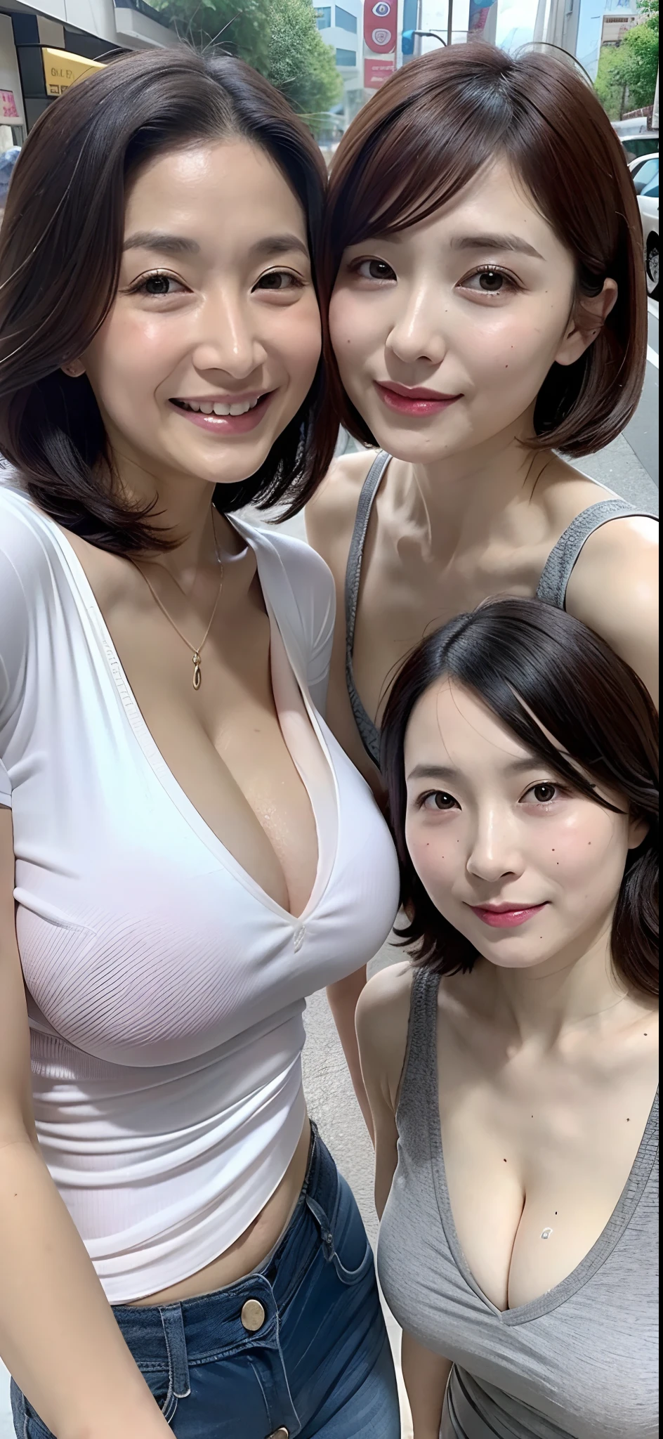Two Beauties(Beautiful mother and beautiful daughter)in group photograph、Walking around the city、T-shirts and skirts、huge-breasted(1.5)、cleavage、The most indecent breasts、2.The most beautiful obscene mother and child(japanes)、Plump body、Bob Hair、Motherhood is overflowing、masterpiece、top-quality、Top image quality、32K image quality、A body that makes you want to suck、Soft looking、Carnal body、Plump body、super-detaild skin、Indecently wet and shiny skin