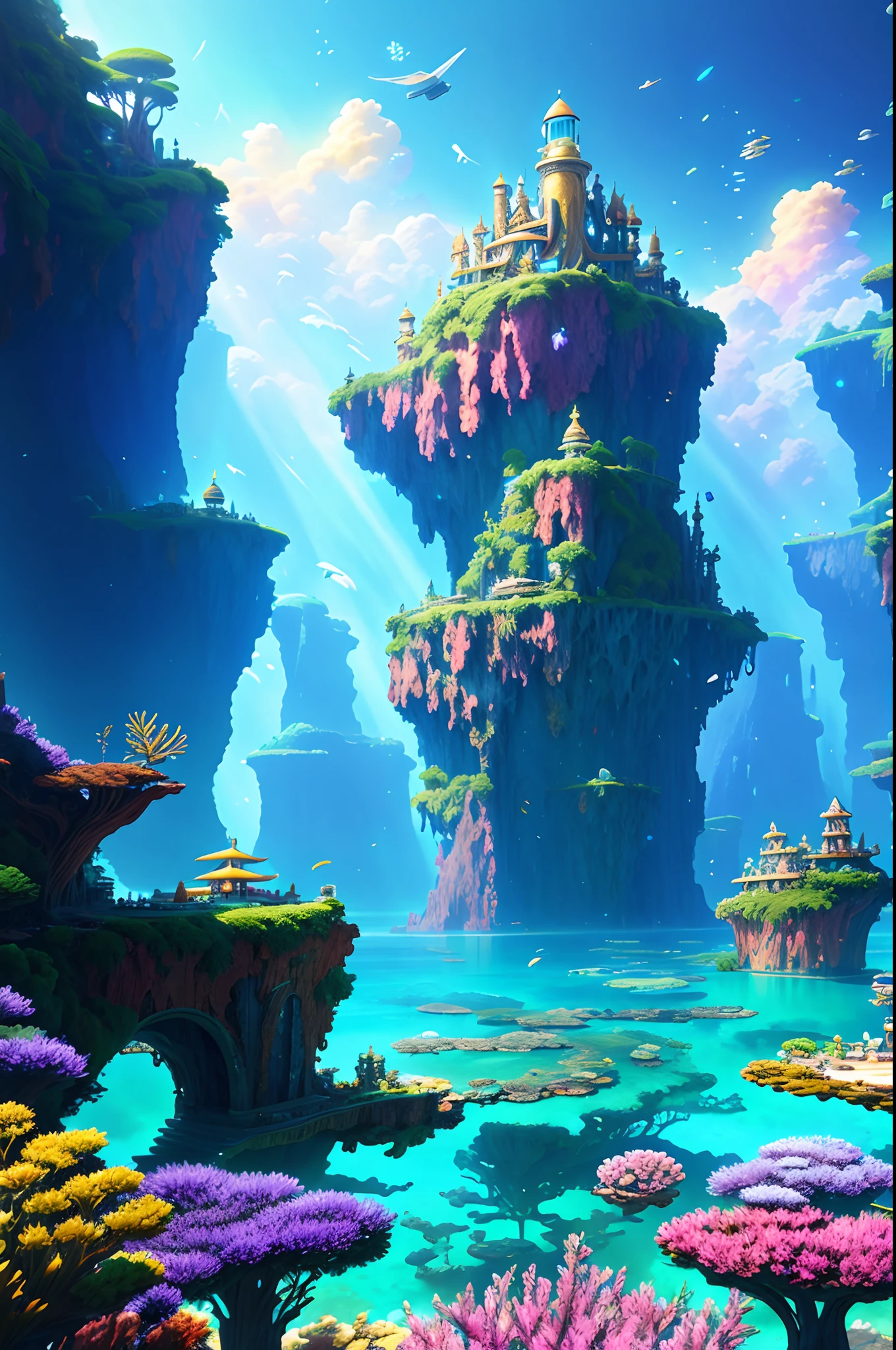 Ultrawich fantasy world painting, underwater world, Atlantis, science fiction, lighting, Studio Ghibli, Unreal Engine, epic composition, CG digital rendering, ultra-high definition, rich technical details, ternary color matching