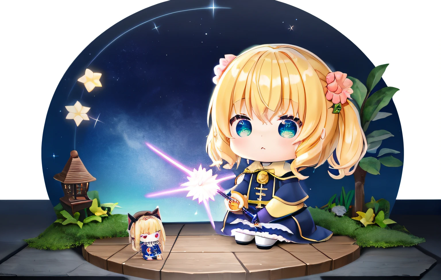 Florist clerk、Pop Mart Blind Box IP、Cute wizard doll closeup、Young One Angel Style、Wear longer, Dress fluently、Lop style、Poseline doll、Little people々々々々々々々々々々々々々々々々々々。unreal enginee 5、Light 3D/C4D production: 8K HD quality/illuminating/Ultra-fine lens description 1.5、flawless、Chibi Background/Cinematic。Tuna bowl、macadamia、(((sorcerer)))