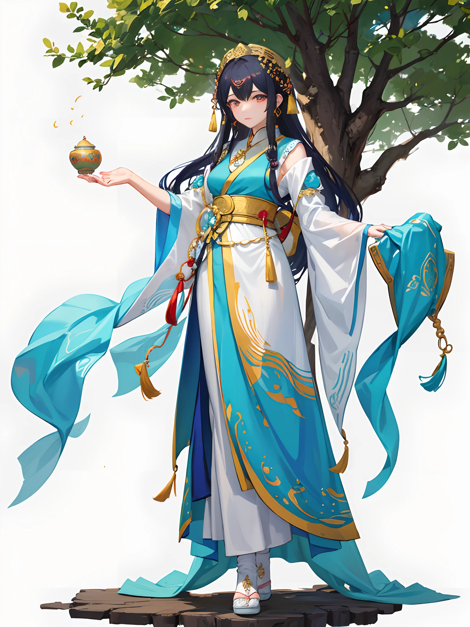arafed woman standing under a tree with a colorful shawl, inspired by Huang Ji, inspired by Tang Yifen, beautiful young himalayan woman, inspired by Ma Yuanyu, young himalayan woman, beautiful himalayan woman, inspired by Kim Tschang Yeul, inspired by Lan Ying, inspired by Lü Ji, inspired by Zhang Yan, inspired by Zhang Yin