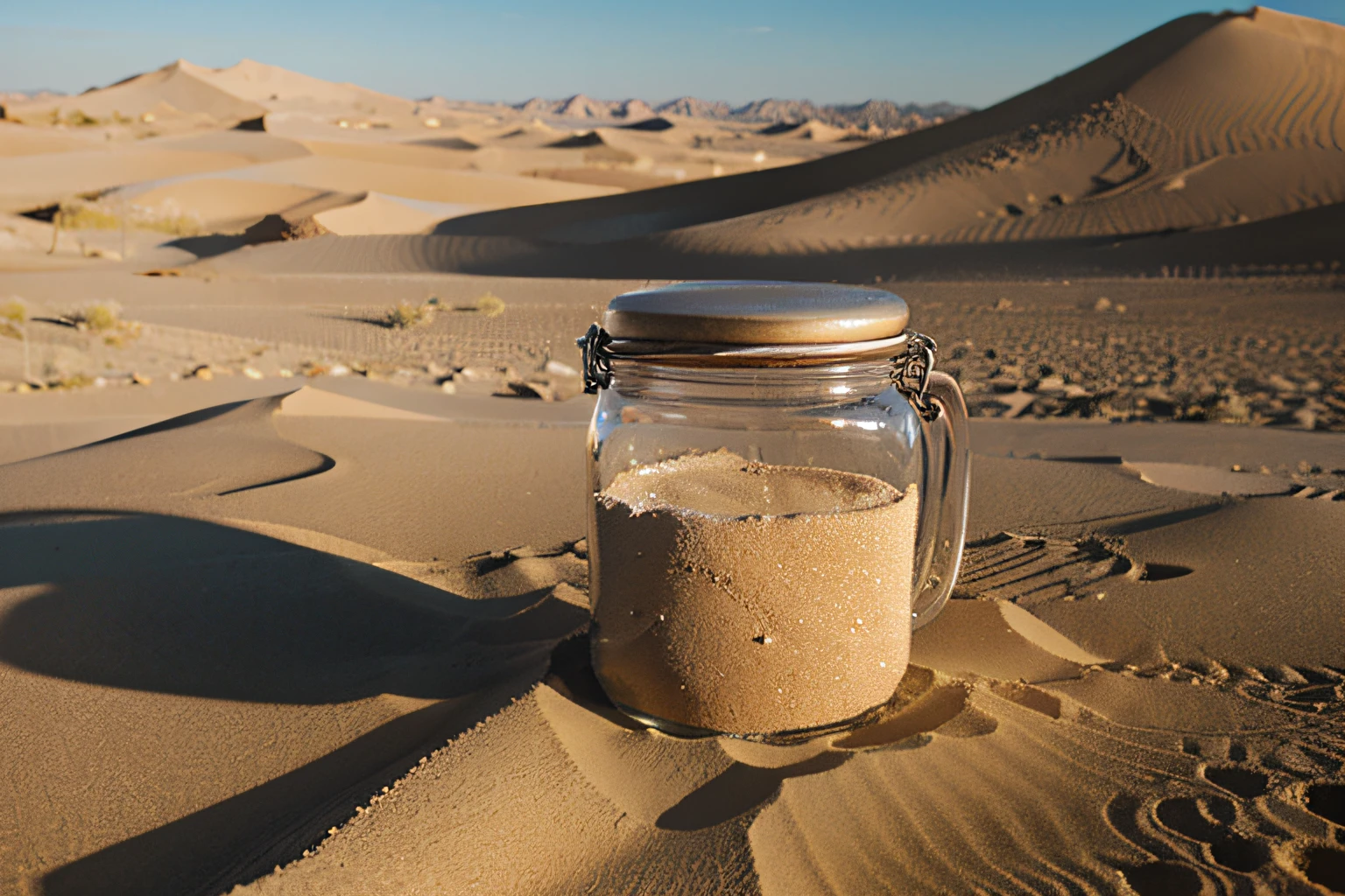jar full of sand in the desert