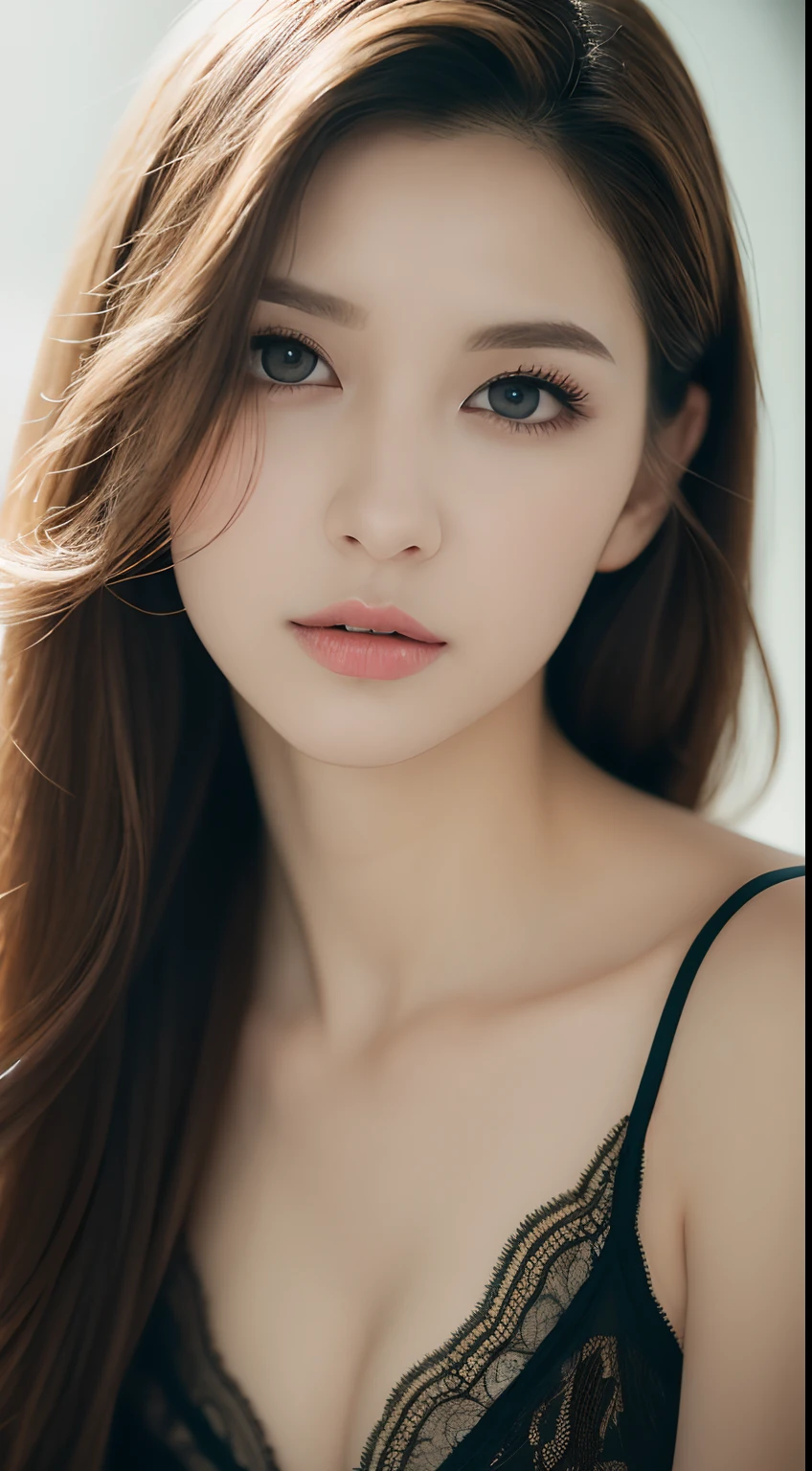 Beautuful Women，cabelos preto e longos，Delicatemakeup，exquisite facial features，facial closeups，facing at the camera，8K，Best Picture Quality，looking at the camera in，high high quality，looking at the camera in，looking at the camera in，Close-up of the upper body