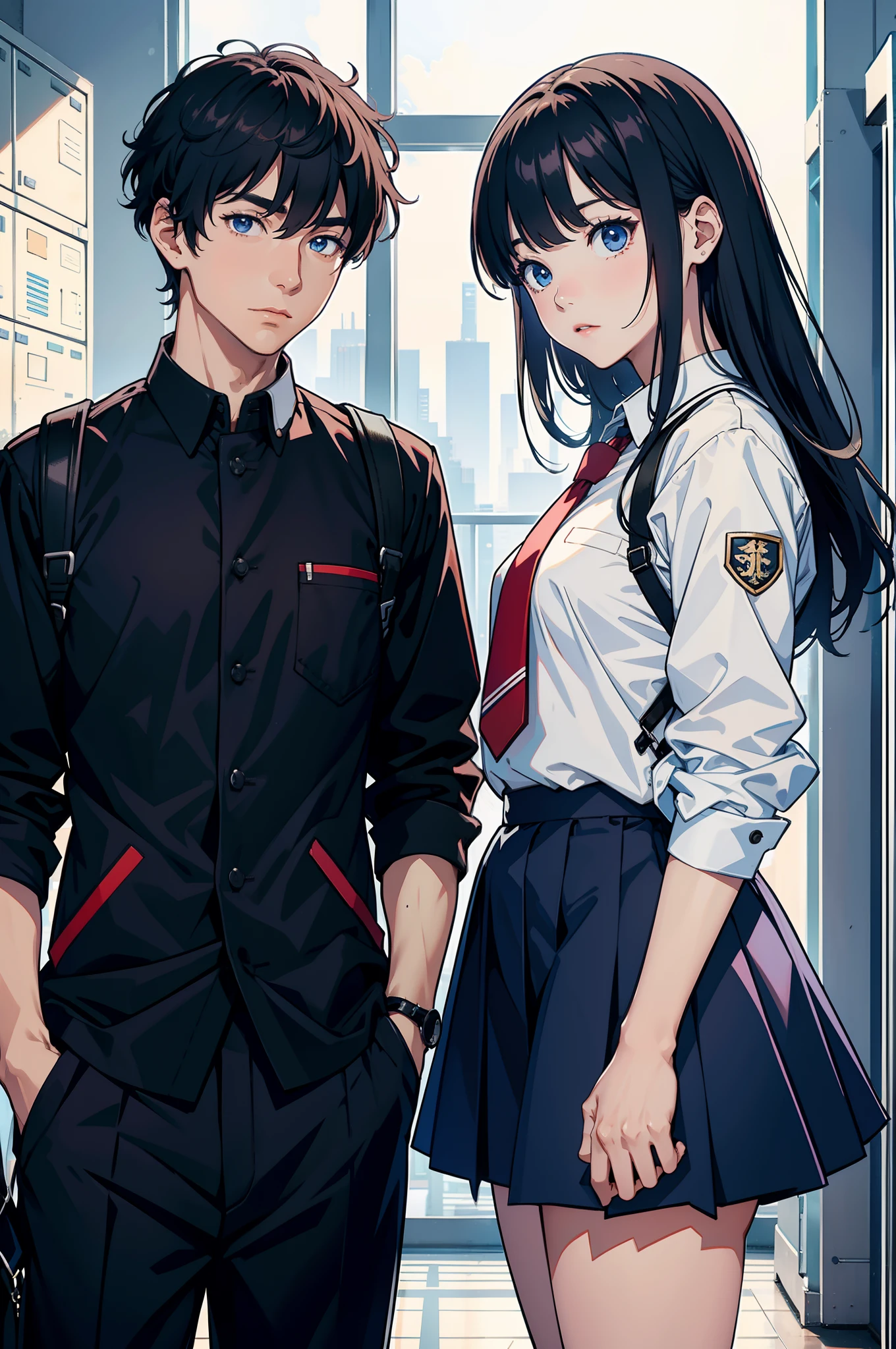 (top-quality、8K)Couple of men and women in high school uniform