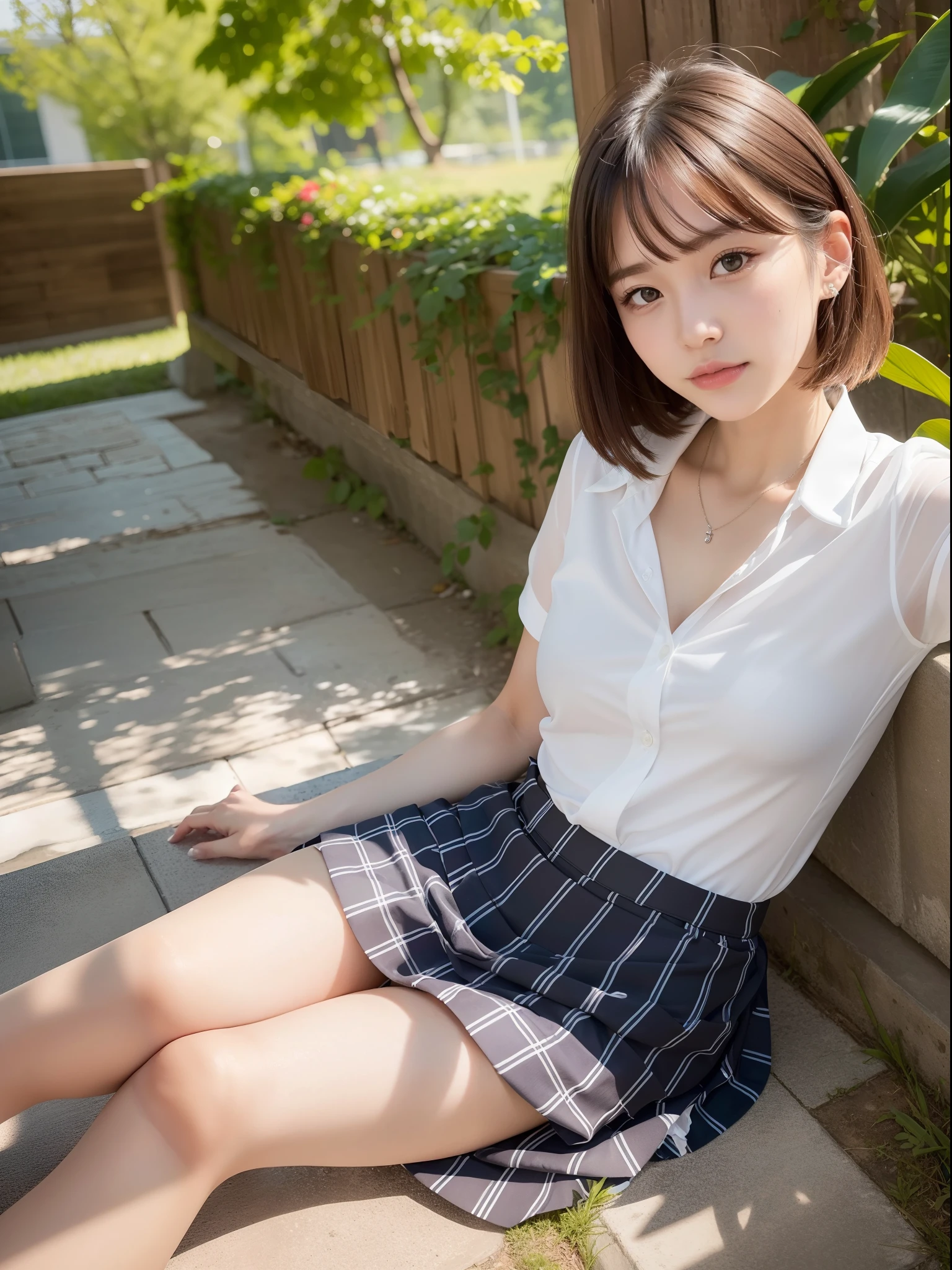 ultra highres,(reality: 1.4),highest quality, masterpiece, high detail, 16K quality, beautiful, 1 beautiful girl,japanese,super beautiful face,baby face,japanese idol face,cute face,hyper detailed face,detailed hand,beautiful skin,glossy skin,big eyes,big smile,profeccional lighting,face light,(sitting with knee up),((spread legs)),checked skirt,skirt lift,(((show off panties))),((white panties)),white shirt,open shirt,high socks,medium breasts,short hair, black hair,brown beautiful eyes, nsfw,she is looking at the camera,classroom,