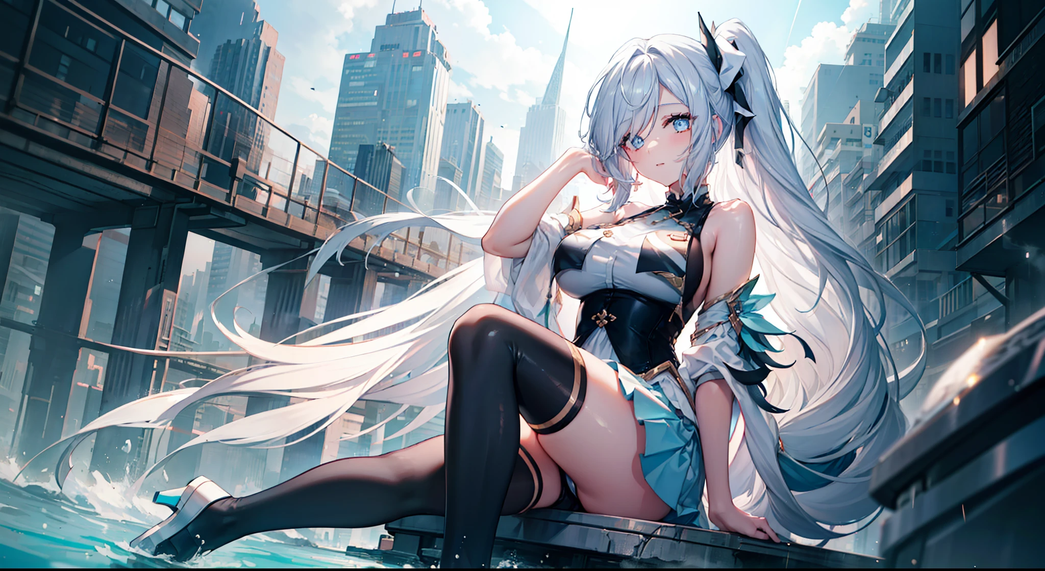 heavy rain,Gorgeous high heels,Under water,grabbing the ,Official fine art,tmasterpiece,Sharp focus,Nice high ponytail hairstyle,Delicate and beautiful eyes and face,realisticlying,ultra - detailed,a beauty girl,blue-sky,Glowing white particles,(side-lighting:1.2),scenecy,Long straight hair, sexy fal expression, buliding, (Cityscape:1.7), Dynamic hair, , Long black socks, paleskin, hair adornments, epic landscapes,deep in the night,Masterpiece, Best quality,Bare shoulders, white thighhighs, Hair ribbon, Large breasts,Gohigh heels,Under water,grabbing the breasts,Official t,tmasterpiece,Sharp focus,Long straight hair,Delicate and beautiful eyes and face,realisticlying,ultra - detailed,a beauty girl,blue-sky,Glowing white particles,(side-lighting:1.2),rays of sunshine,baiyun,Detailed clouds,Slender,Cute big breasts and big butt laughter,((Laugh anour eyes)),scenecy,Long straight hair, sexy facial expression, buliding, (Cityscap.7), Dynamic hair, Long straight hair, Delicate platinum-pink hair, glow blue eyes, (blue pleated shirt+white skirt), Long white socks, paleskin, hair adornments, epic landscapes,deep in the night,Masterpiece, Best quality,Bare shoulders, white thighhighs, Hair ribbon, Large breasts,