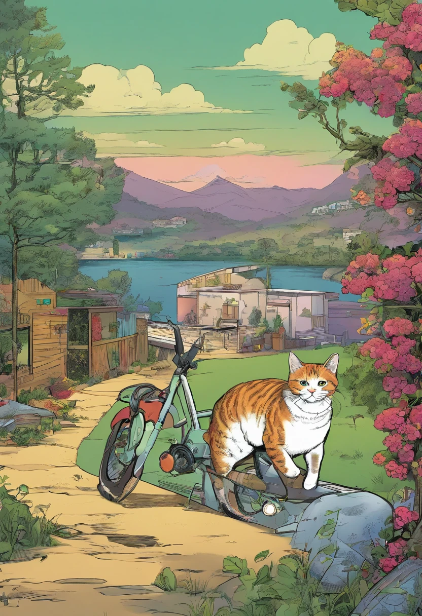 American comics, the comic story is presented in multiple irregular panels with color. The American Shorthair cat goes through hardships while running away from home and then reunites with its owner. The style is exaggerated and detailed