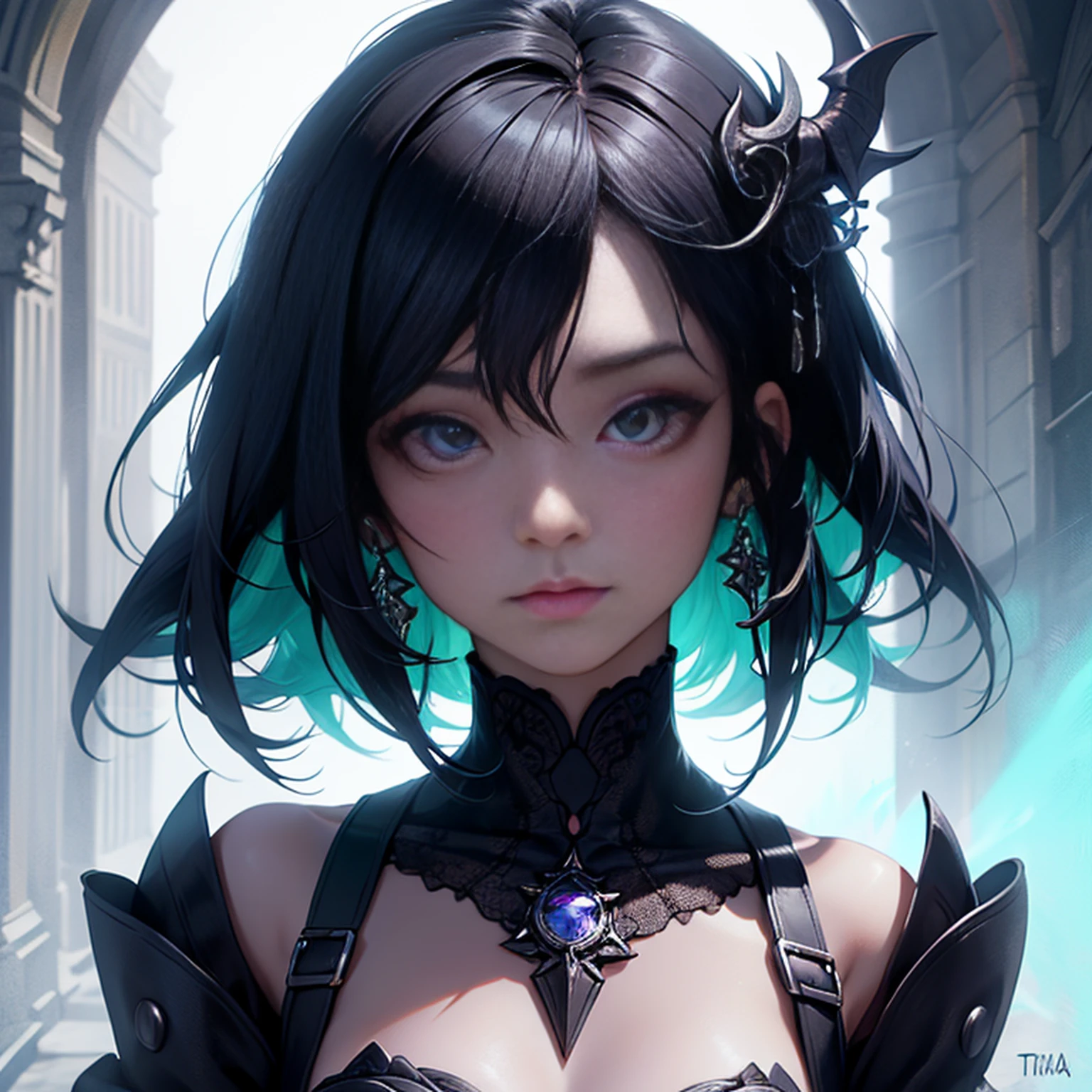 (best quality, masterpiece, colorful, dynamic angle, highest detailed)upper body photo, fashion photography of cute succubus girl, gothic, large demon red wings (high resolution textures), long green hair, (abstract art), half demon, crimson cat iris, cat eyes, vampire very long fangs, (intricate details, hyperdetailed:1.15), detailed, moonlight passing through hair, (official art, extreme detailed, highest detailed), HDR+