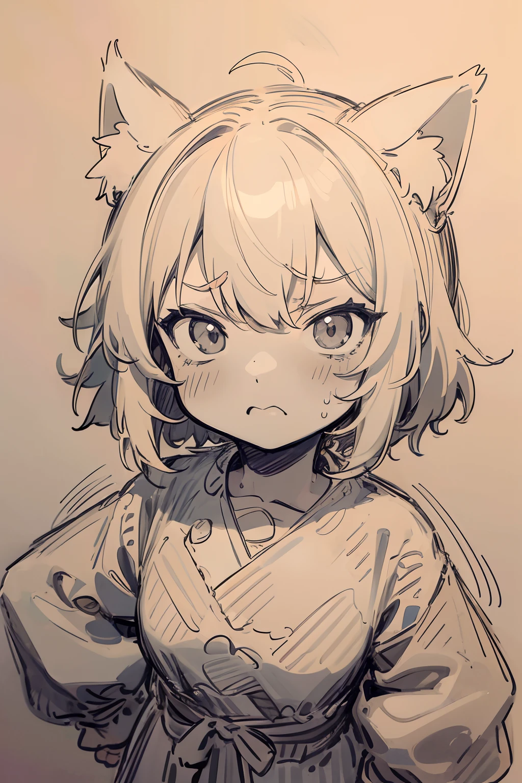 cute female child,cat ear,succinct,A look of disgust,handpainted,Uncolored line drawings