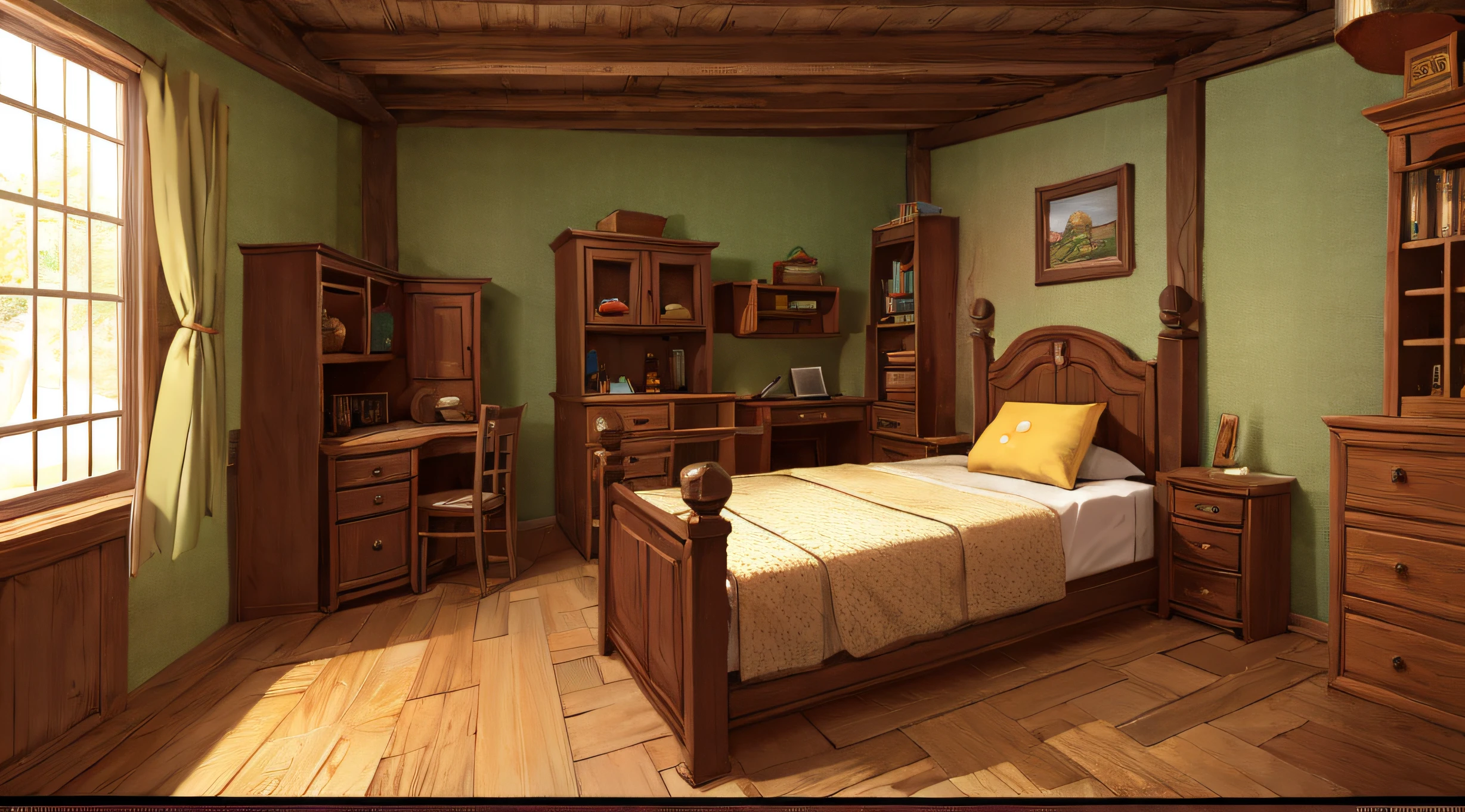 small medieval room with a bed and a cabinet, fantasy style