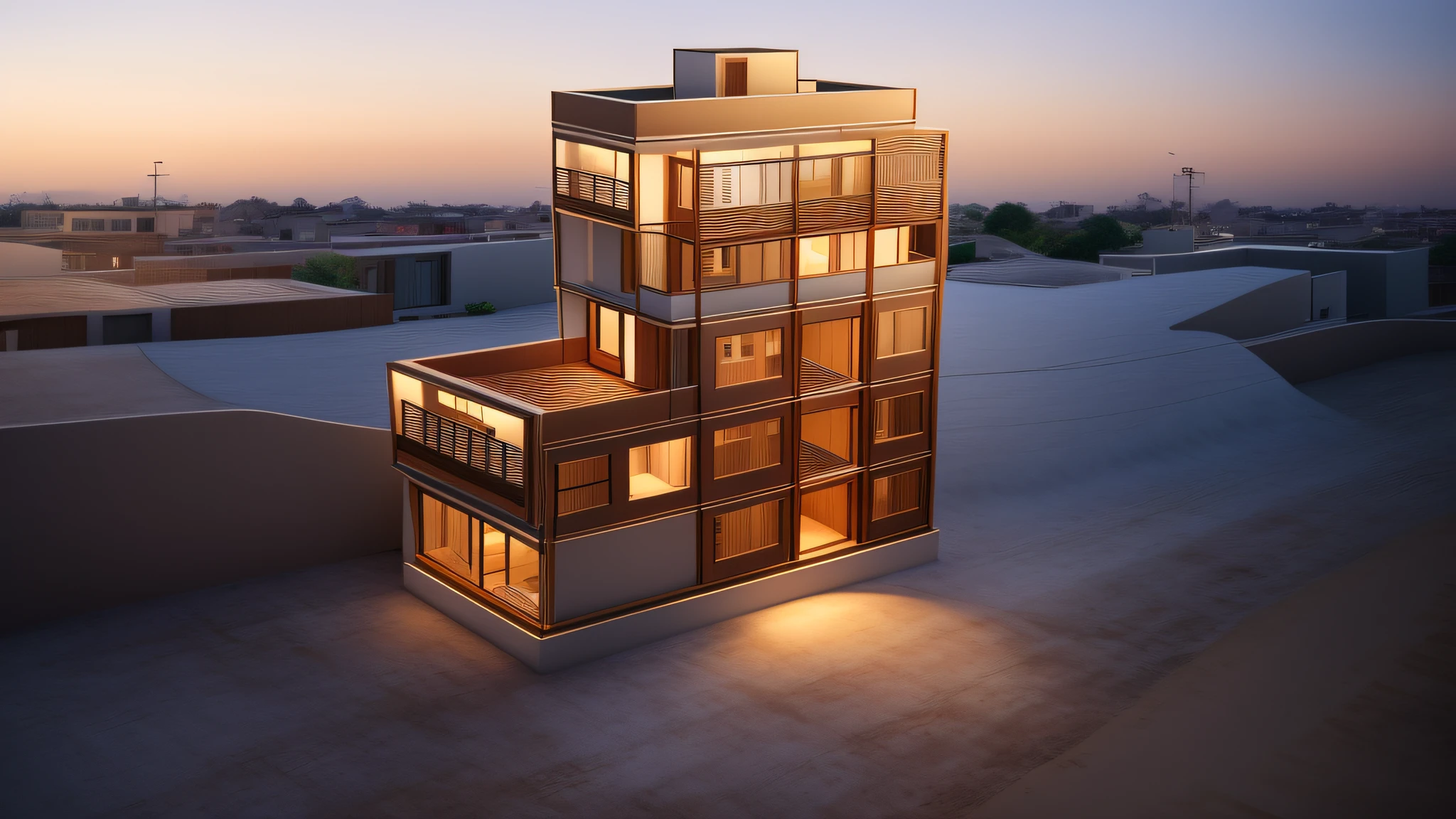 (Townhouse in city ,close houses and trees), daylight ( best quality) ((high solution)) ,(( photo realistic)) ,warm light, (sharp focus) front view of townhouse in style of modern,small house, Narrow area,VietNam,facade, curved arch,beautiful facade,curved windown,narrow and long ,two-storey,mutual colours, soft lighting, warm atmosphere,high Resolution, hyper detailed,4k ,vray render, octane render, hyper realistic, photography expert ,exterior design , professional photography, exterior photography,wide-angle shot , ultra detail , high Resolution , full frame, full body