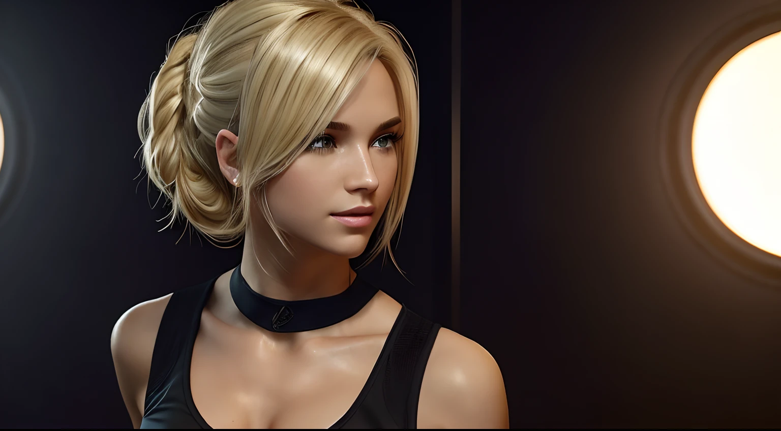 ((Best Quality, 8K, Masterpiece: 1.3)), Full Body, Focus Clear: 1.2, Outstanding Beauty: 1.4, Slender Abs: 1.2, ((Blonde, Big: 1.2)), Black Tank Top, Highly Detailed Face and Skin Texture, Detailed Eyes, Double Eyelids, Claire, re2 remake