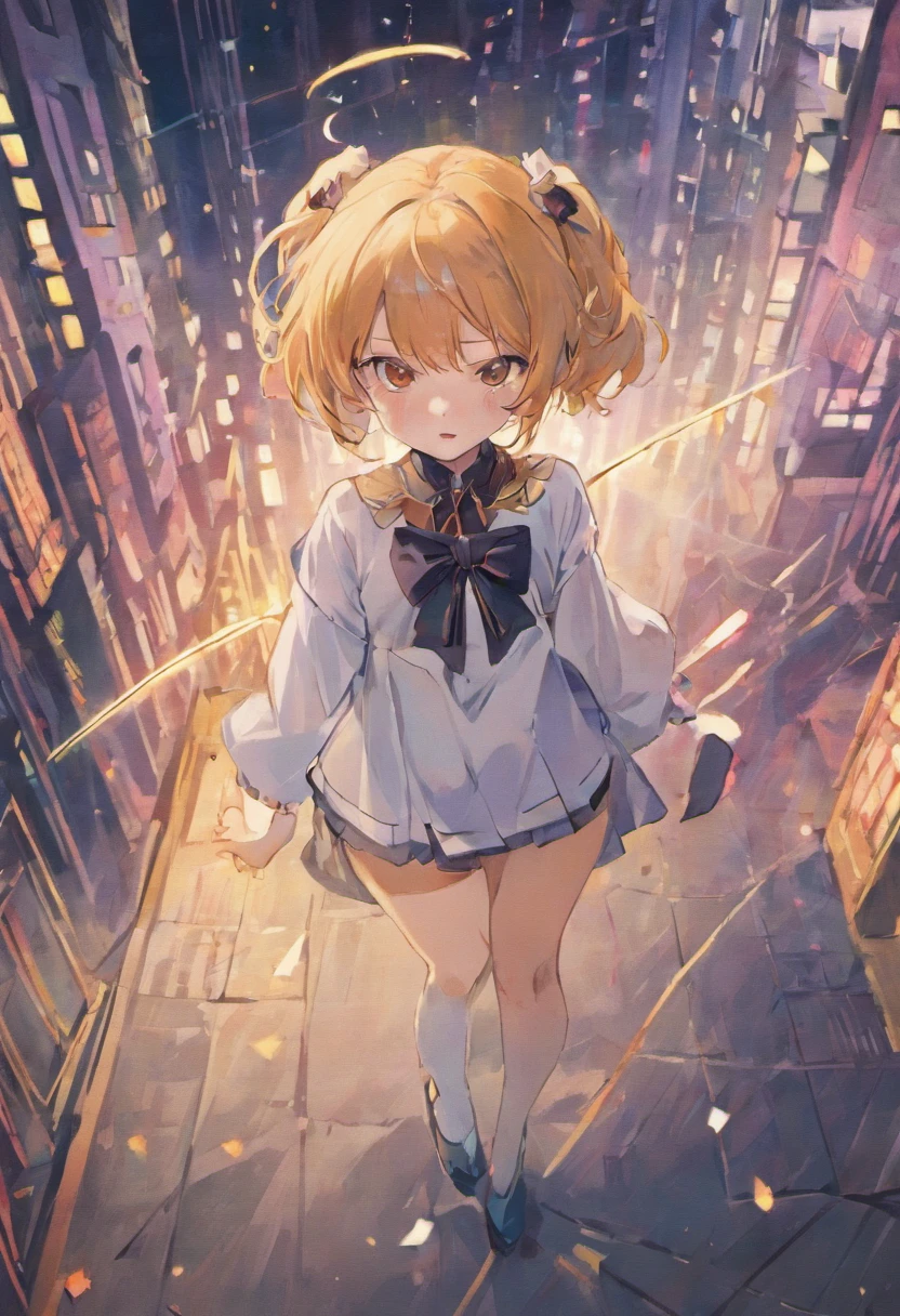 masterpiece, best quality, cheria barnes, 1girl, solo, butterfly brooch, ribbon, bow, skirt, back bow, shirt, long sleeves, thighhighs, outdoors, angry, nice thighs, BREAK (falling in mid air:1.5), (full body:1.5), (from behind:1.5), (from below:1.6), (ass:0.7), (Perfect panties:1.5), (upskirt:1.5),