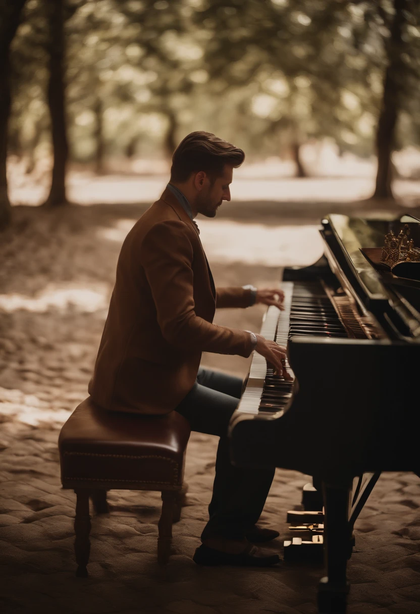 A man playing the piano in a square in New York