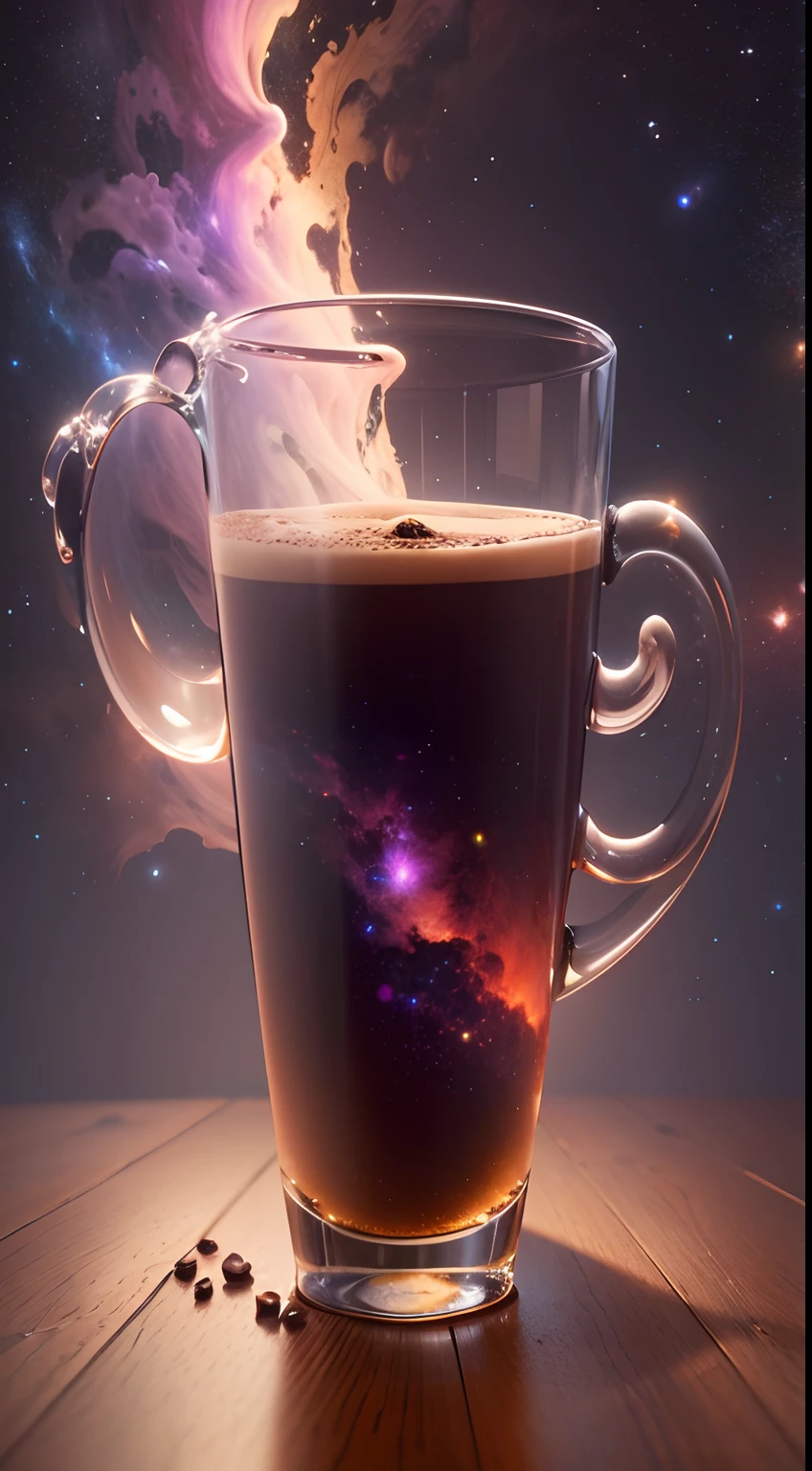 An extraordinary masterpiece，Capture the essence of the nebula in a seemingly ordinary coffee cup. Render at amazing 8k resolution, This piece is very detailed, Demonstrate impeccable quality，Really make it different, (Midnight background)