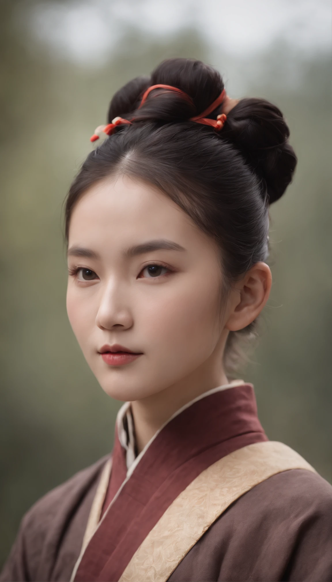 A close-up of a girl, Taoist,There is a bun on the top of the head,Use mahogany hairpins,Monk customs,inspired by Wu Daozi, monk portrait, Taoist master, portrait photo of a girl, Inspired by Hu Zaobin, inspired by Hu Zao,inspired by Li Cheng,high-definition picture quality