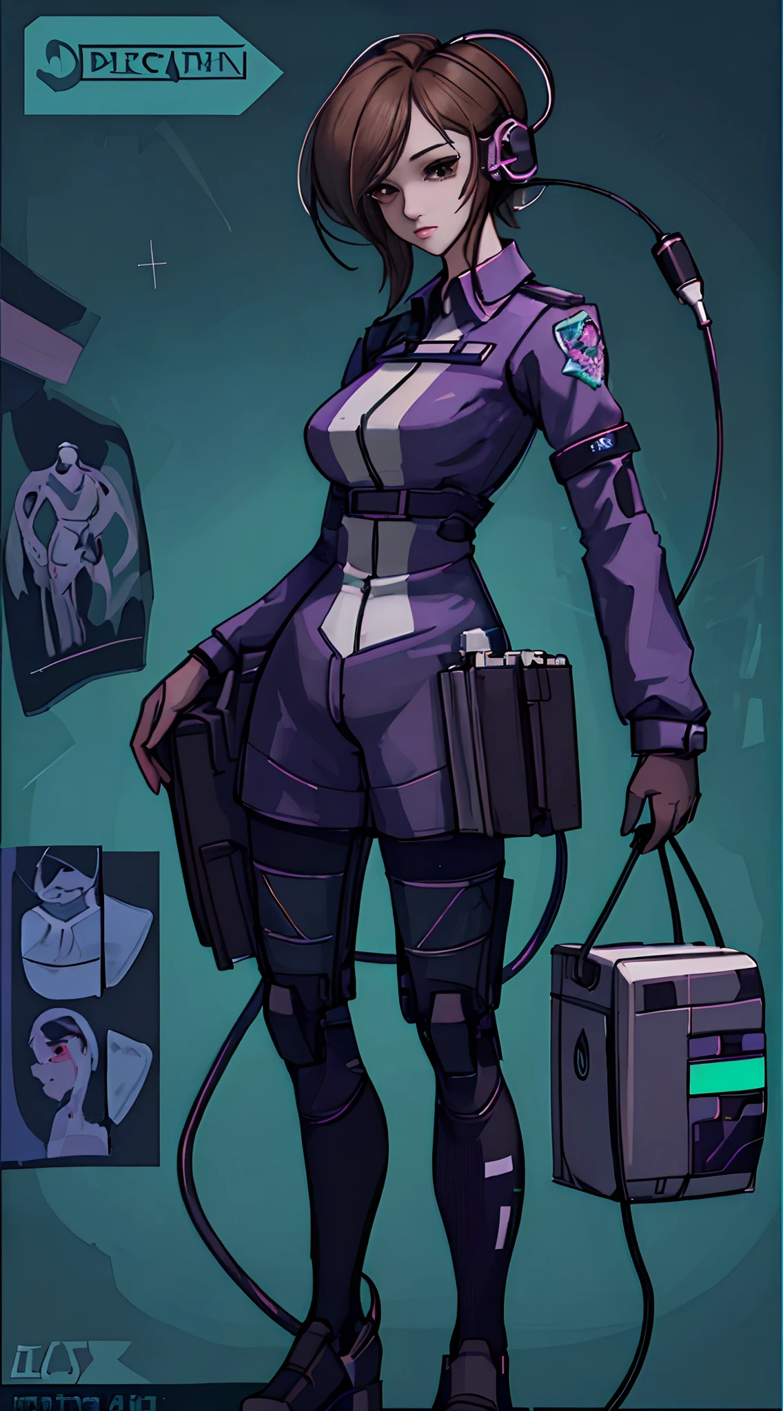 (Full body standing), Full body shot 、doctor、Doctor Doctor, stethoscope、 of the Cross、 Female paramedic paramedic、 Pastel Pioneer Monster, Shake the bomb, Cyberpancal Police Character Design, Carrying large medical equipment on your back、Full body written in software, Anime game characters, Full body written in software, Body is a car, Collision of light, Pioneer with a very beautiful face, Full body. head phone. Brown hair. 2D Game Animation Full Body Standing. Dynamic, Doctor clothes vector art, Fantasy Art, Hard Black Border, Bokeh, adobe ilustrator, handdraw, Digital Painting, low poly, In the machine room
