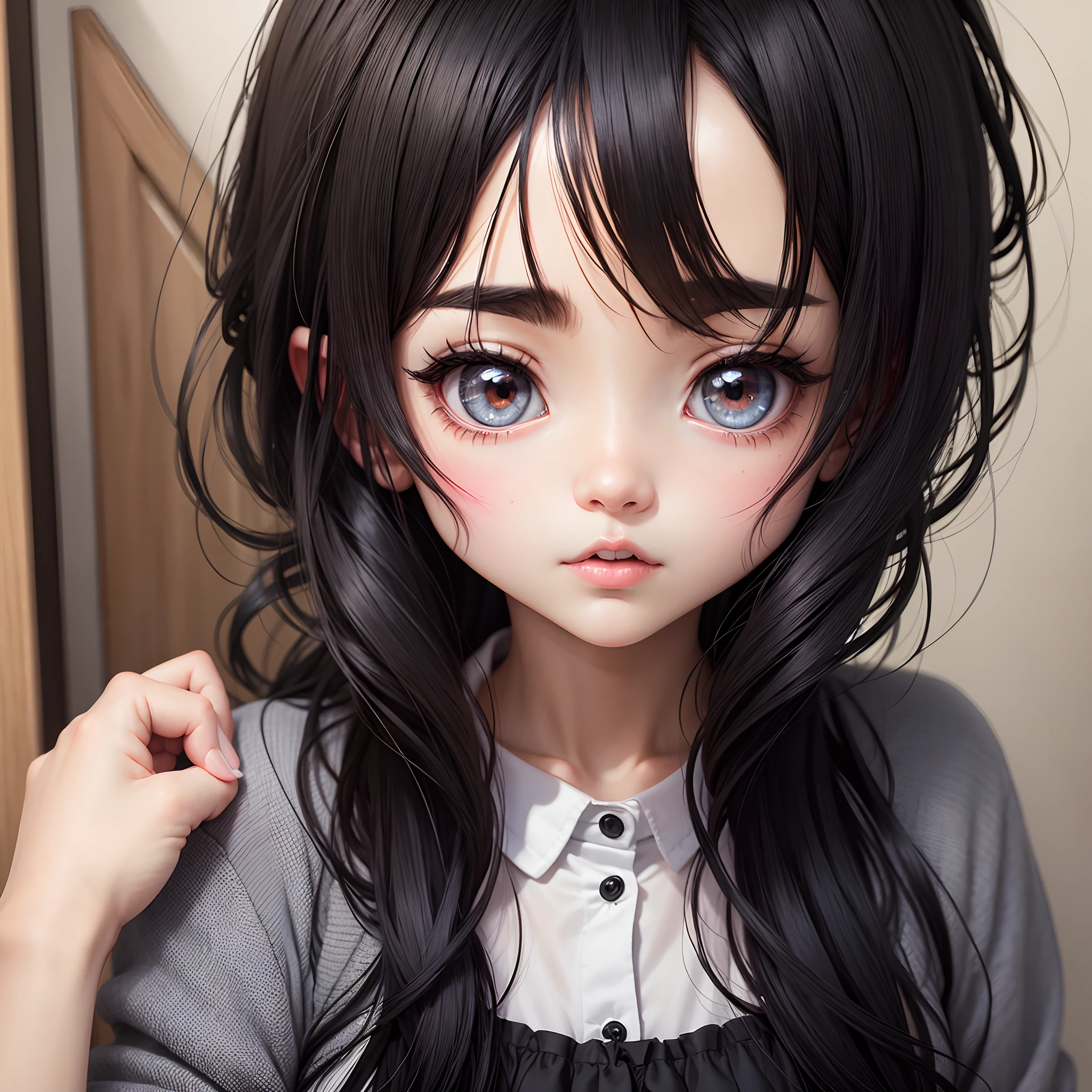 Anime girl with black hair pure cute big eyes