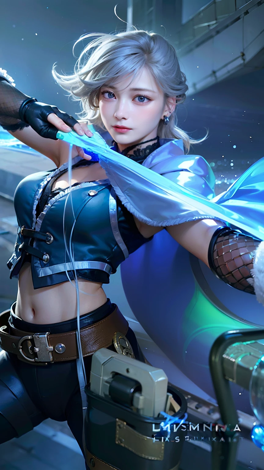 masculine female, masterpiece, ((perfect eyes)) best quality, (semirealism:1.9), beautiful lighting, (extremely detailed CG unity 4k fhd wallpaper), High Detail, Sharp focus, dramatic outdoors, 1 girl ,19 years old, white hair, light purpel eyes, smile.