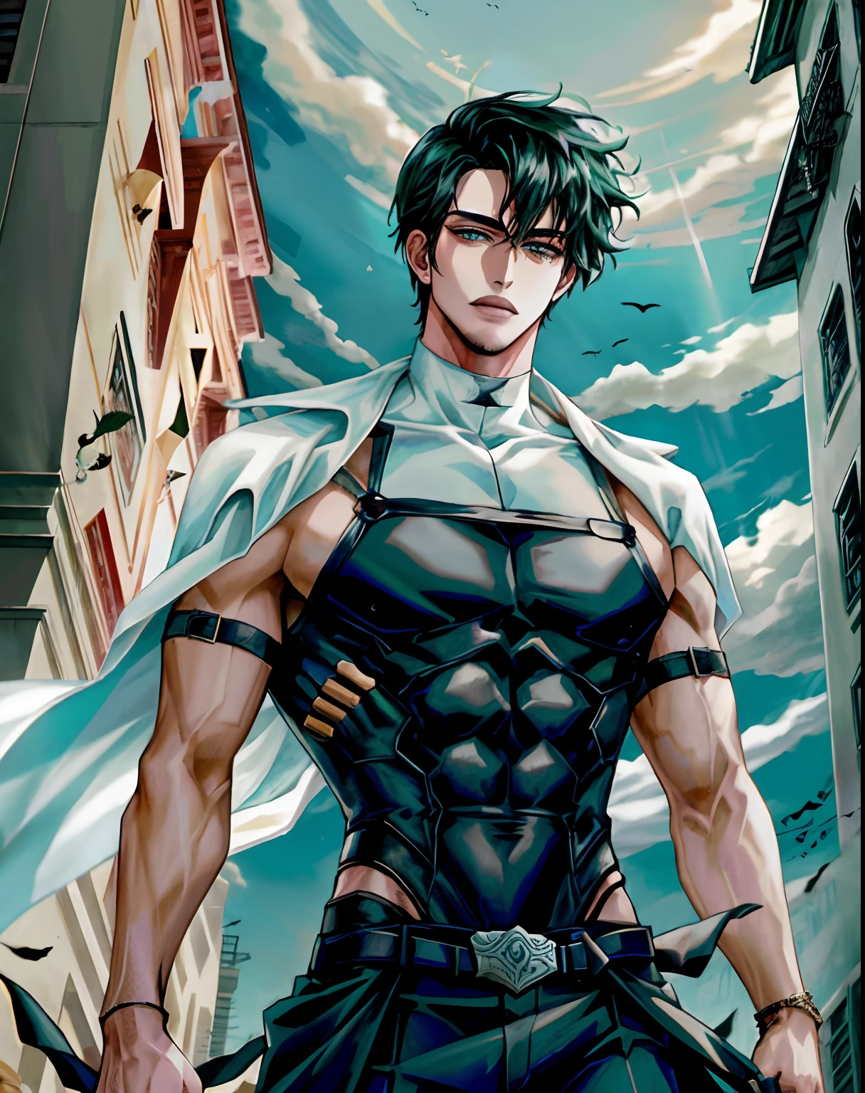 His facial features were gorgeous.The boy’s eyes briefly touched with indifference, but his blue peach blossom pupils that was like the vast sky and vast ocean could cut into anyone.His skin was white and smooth, and his weaker looking body was covered with thin and graceful muscles. He had solid abs, his small navel and sexy V line exposed.he had a beautiful waistline.he had messy black hair, his eyes had long eyelashes,he had a calm expressionless face though his body was dripping from head to toe with water